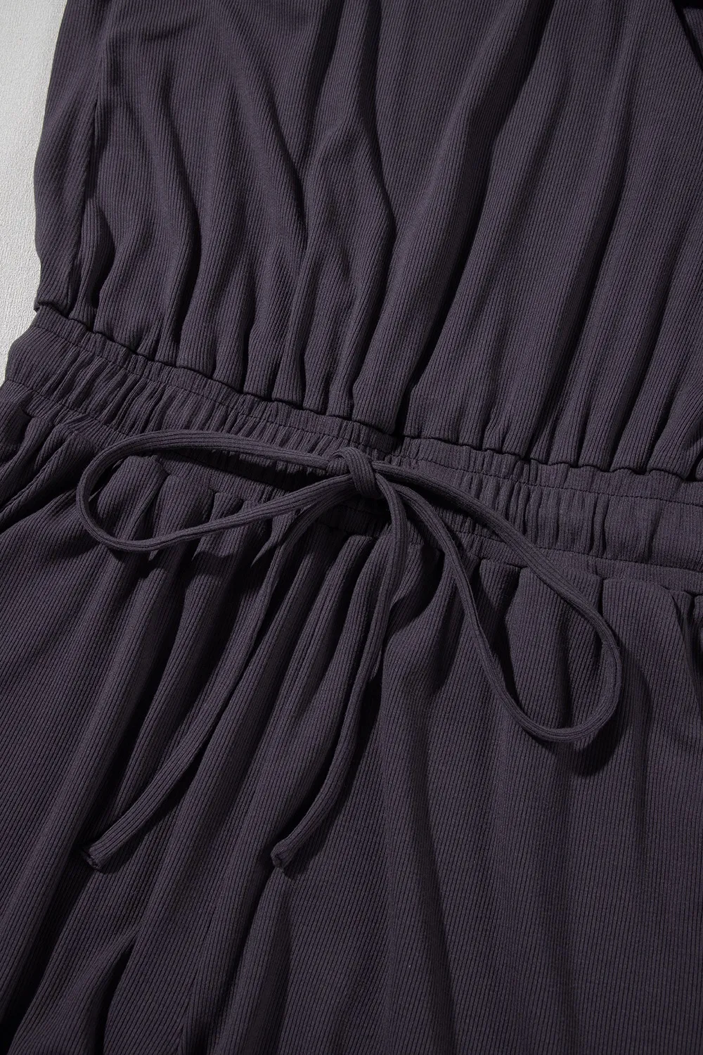 Knit Open Back Cap Sleeve Drawstring Romper - Image 9