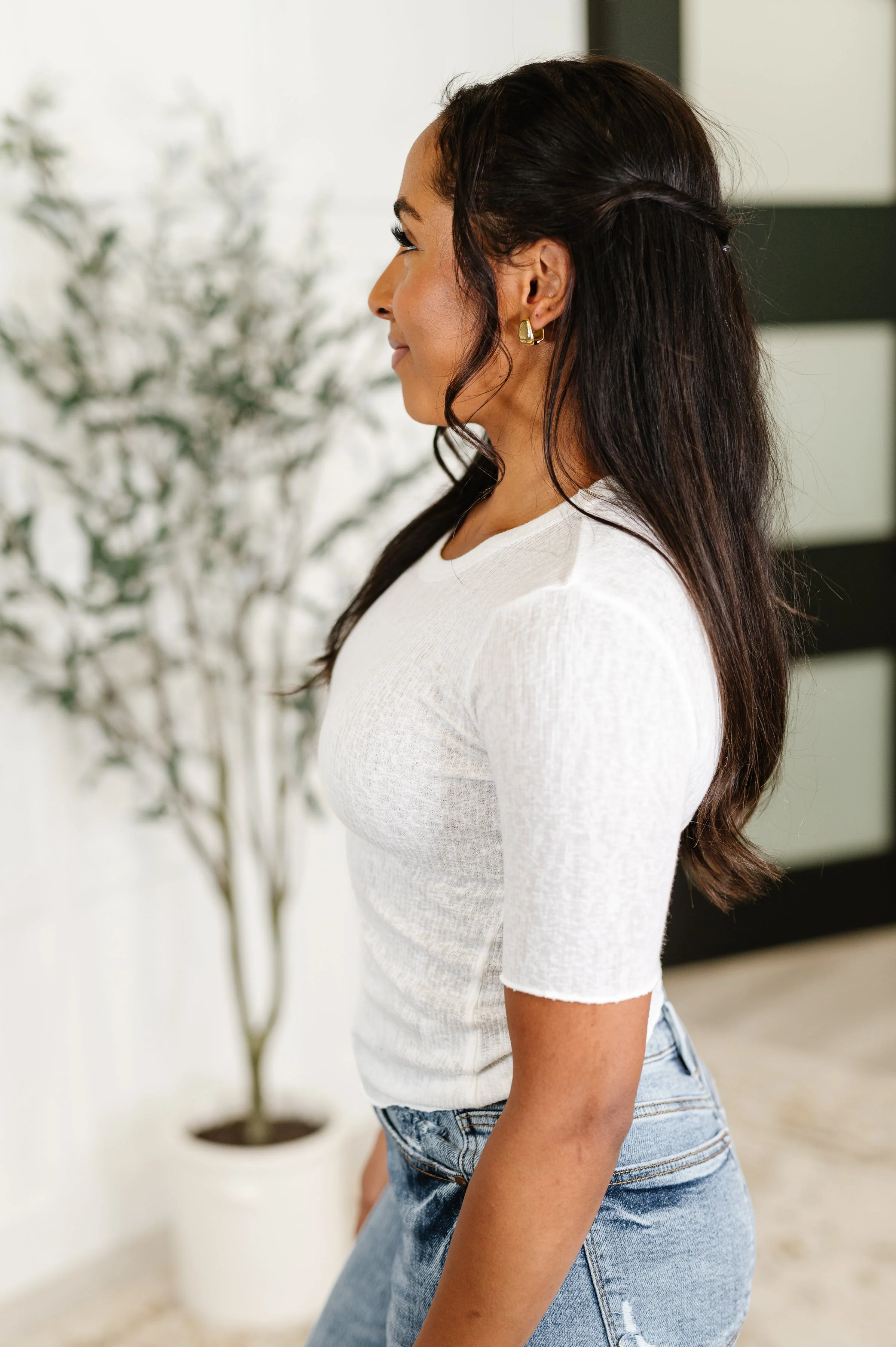 Knit Pick Basic Tee in Off White - Image 4