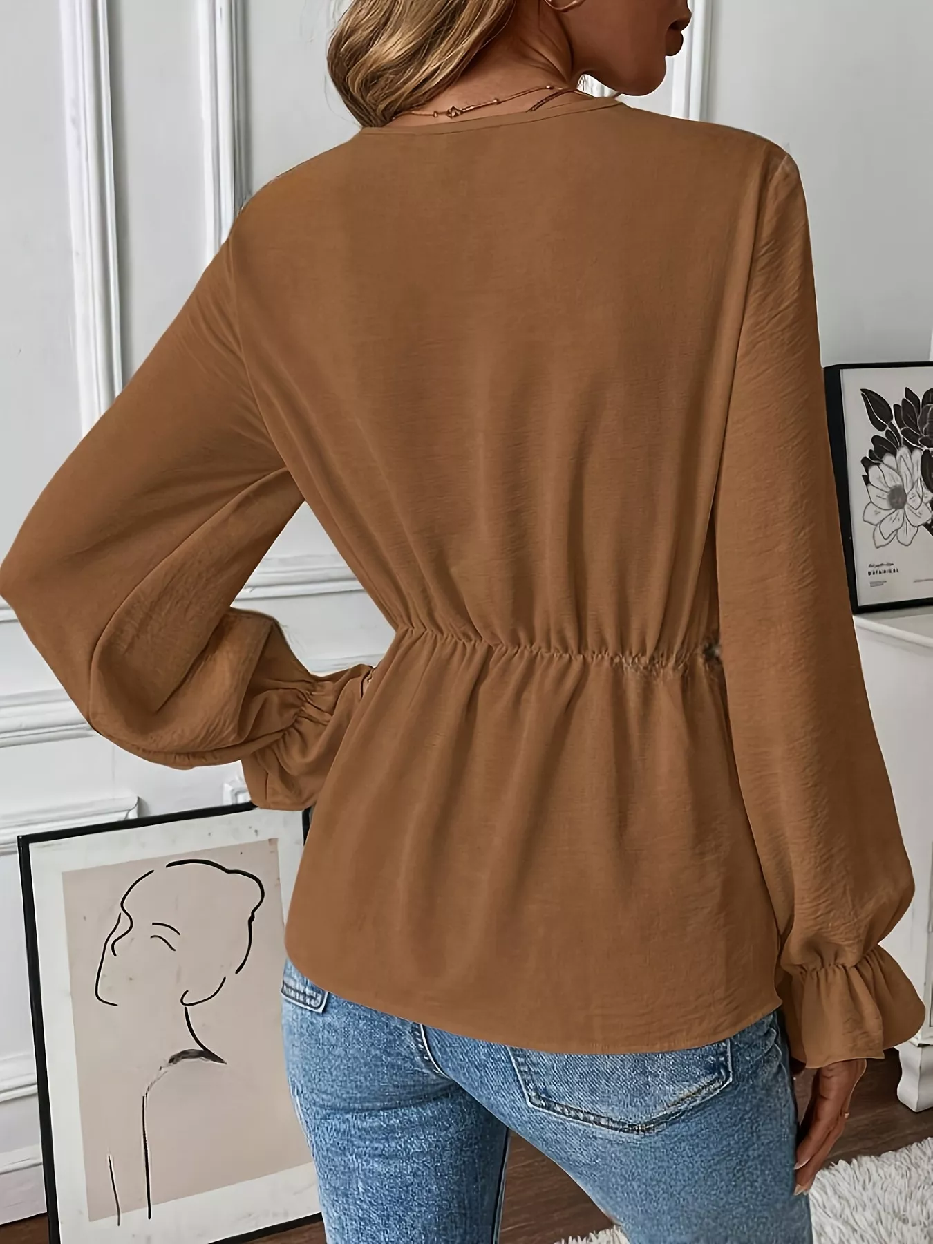 Knot Front Flounce Sleeve Blouse - Image 5