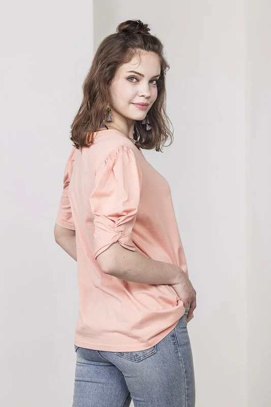 Knotted Puff Sleeve Cotton Knit Top - Image 7