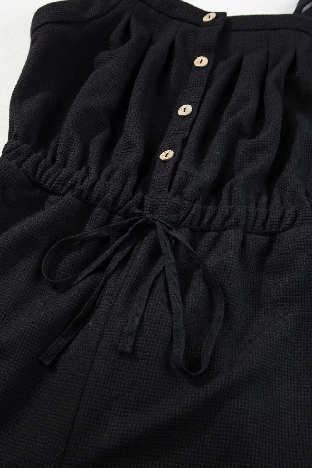 Knotted Straps Button Textured Drawstring Jumpsuit - Image 11