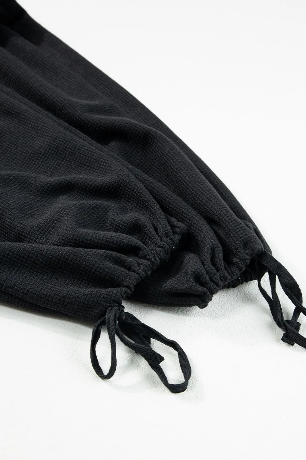Knotted Straps Button Textured Drawstring Jumpsuit - Image 12