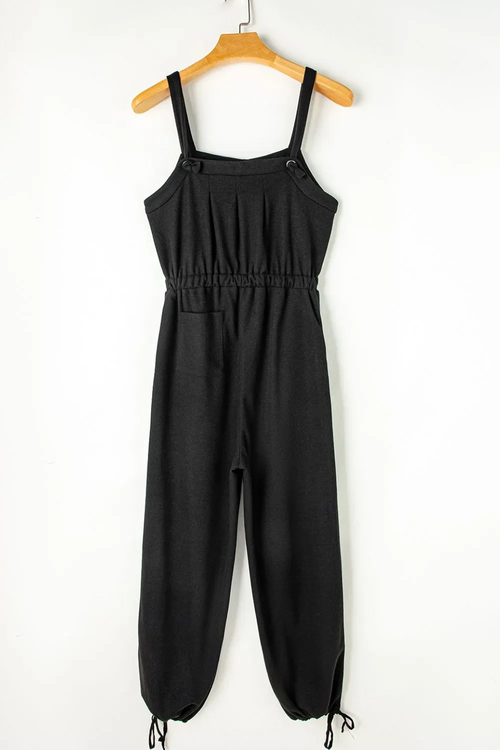 Knotted Straps Button Textured Drawstring Jumpsuit - Image 6