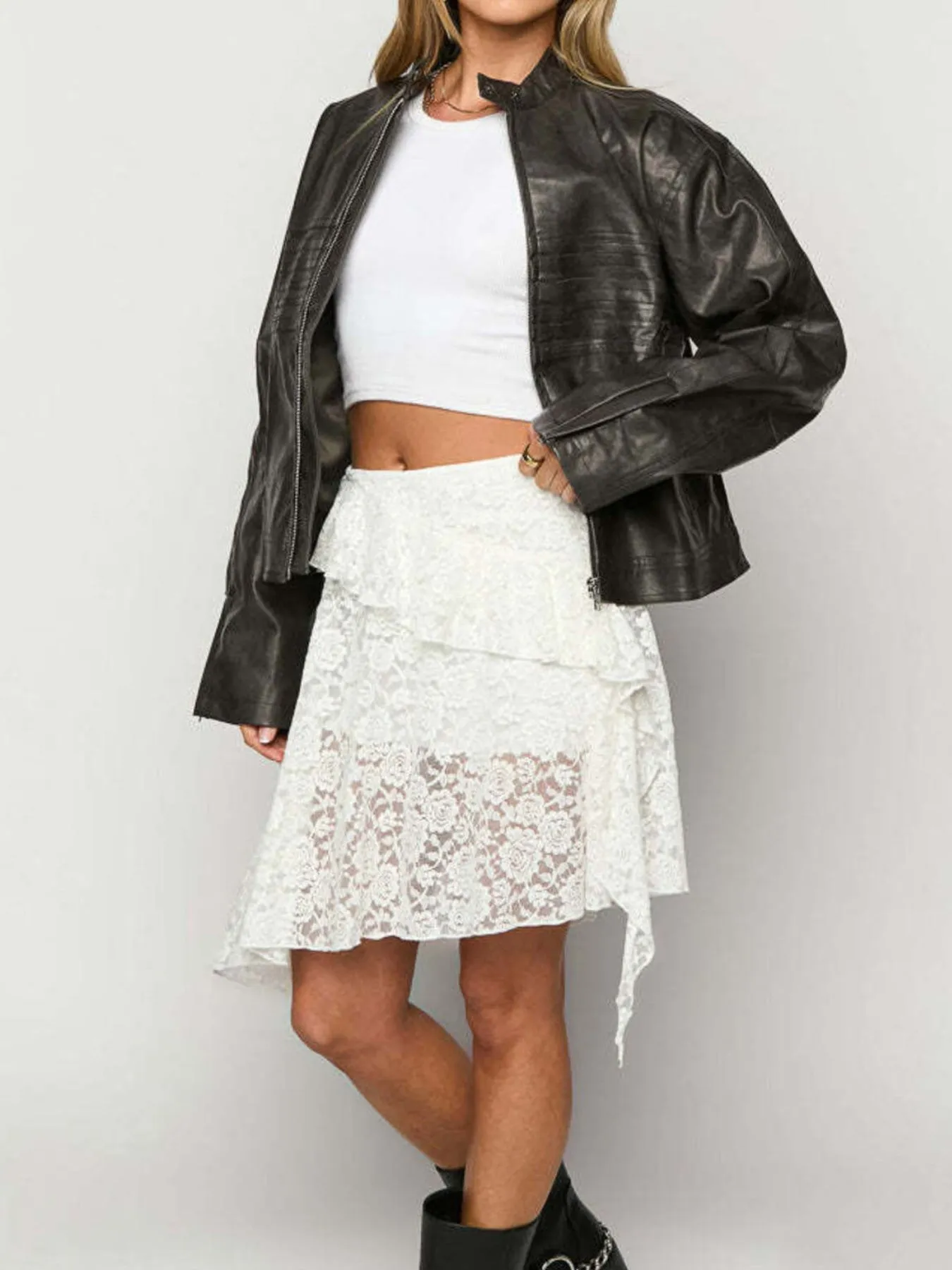 Lace Asymmetrical Mini Skirt - Image 4