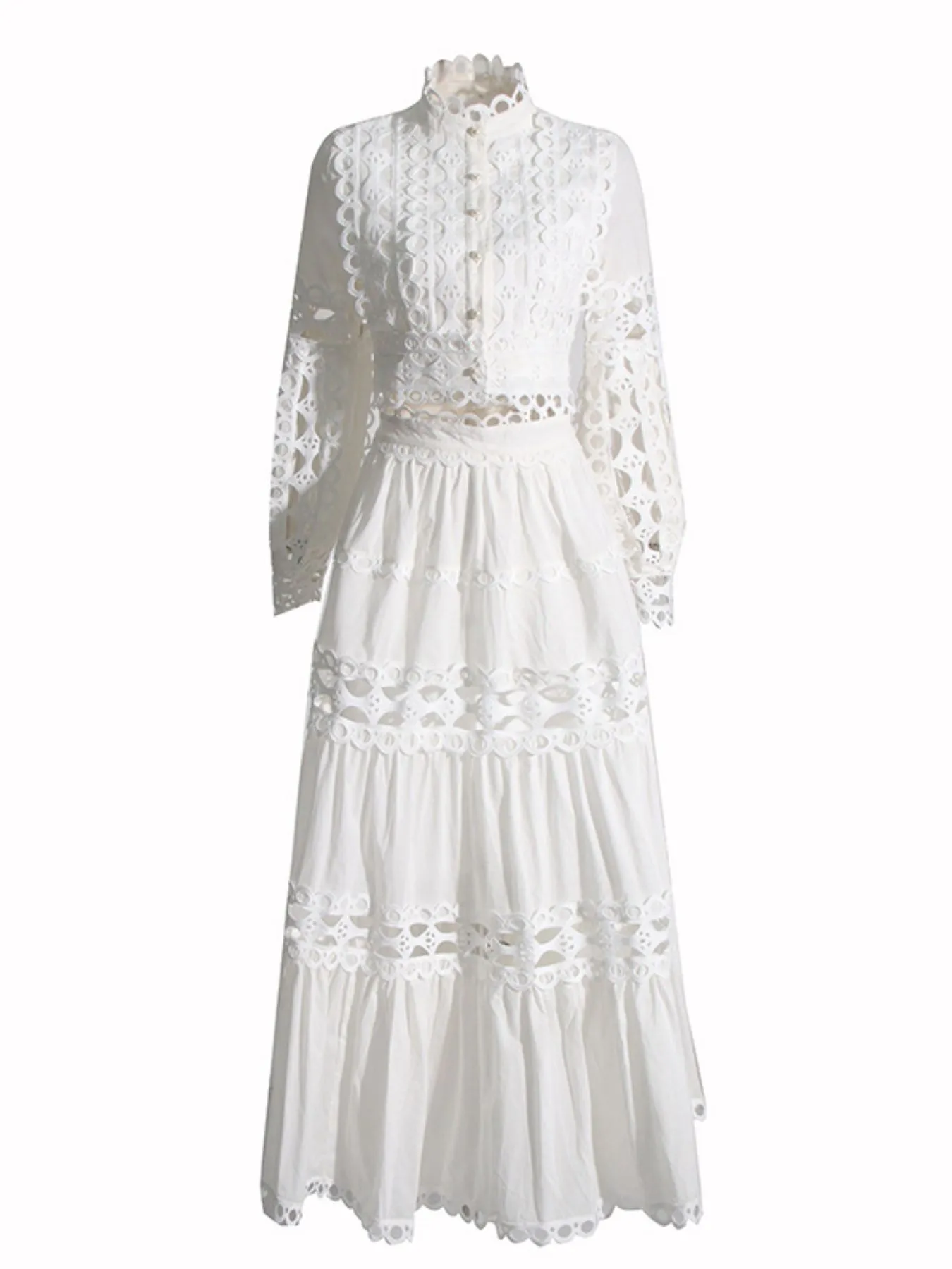 Lace Button Up Long Sleeve Top and Skirt Set - Image 8