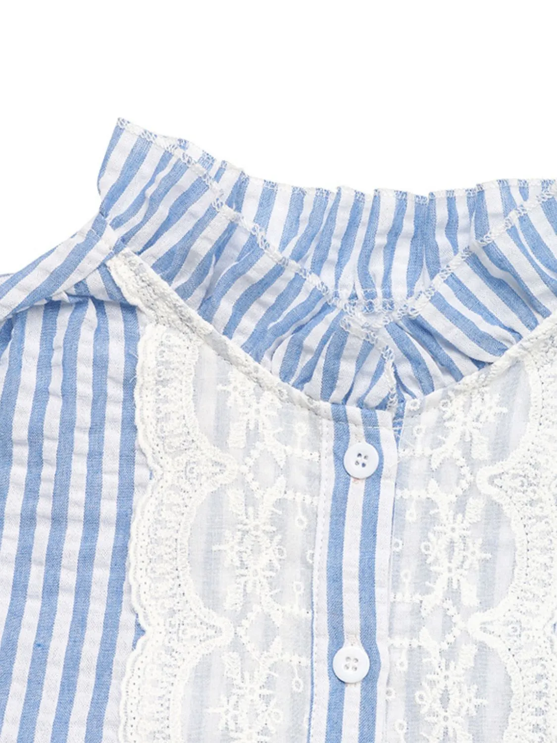 Lace Detail Button Down Cap Sleeve Shirt - Image 6