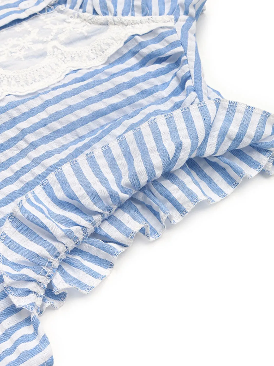 Lace Detail Button Down Cap Sleeve Shirt - Image 7