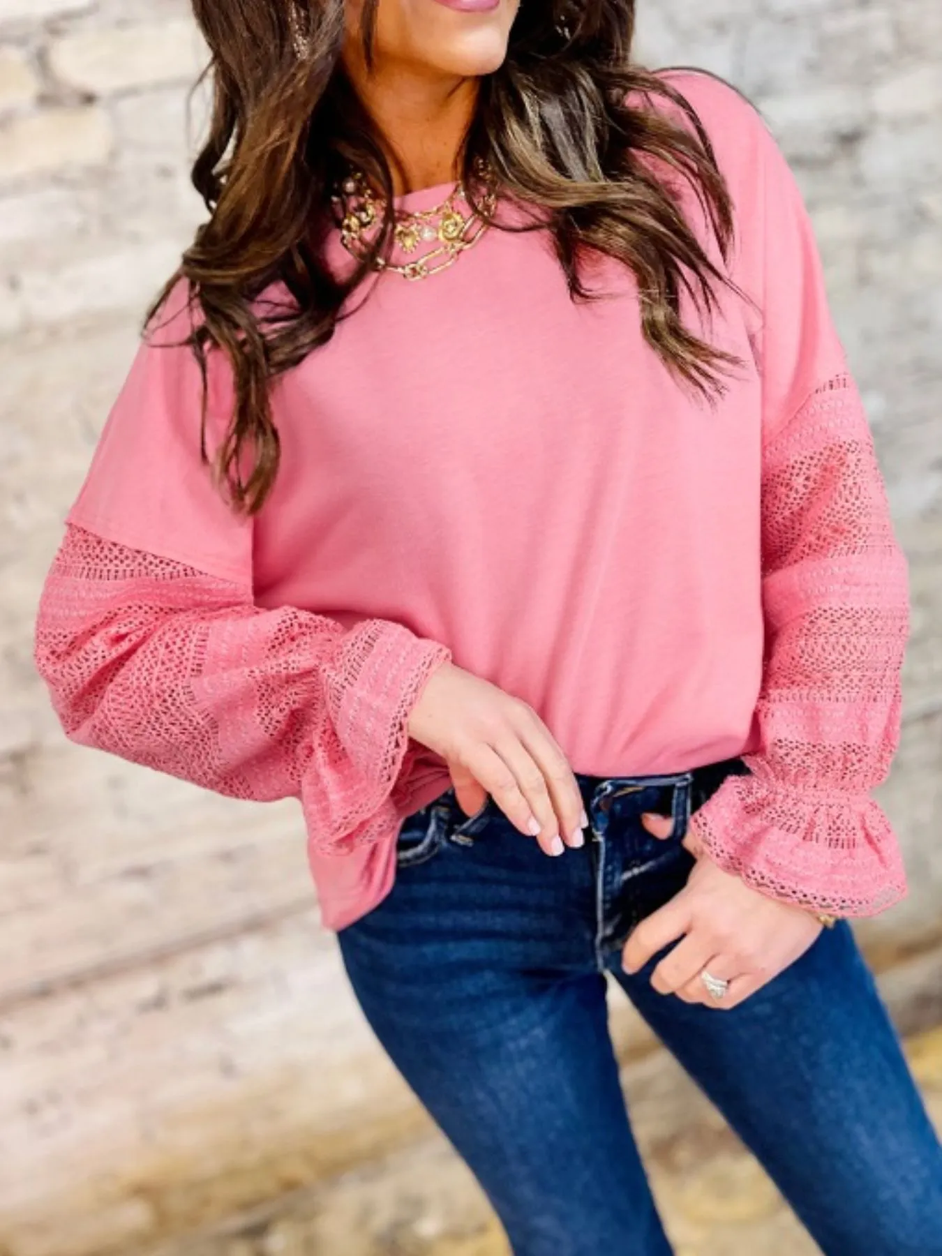 Lace Detail Flounce Sleeve Sweatshirt - Image 2