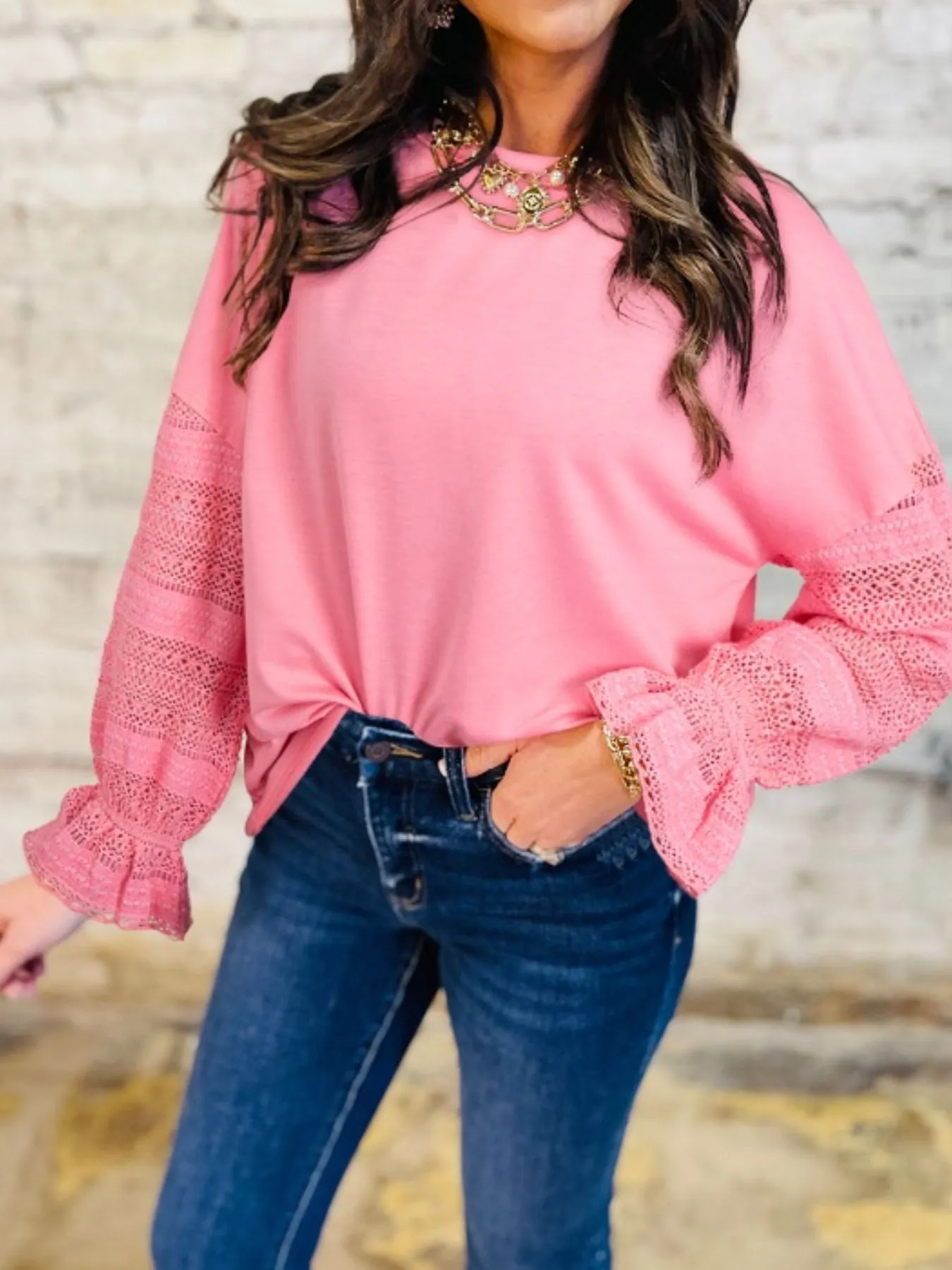 Lace Detail Flounce Sleeve Sweatshirt - Image 3