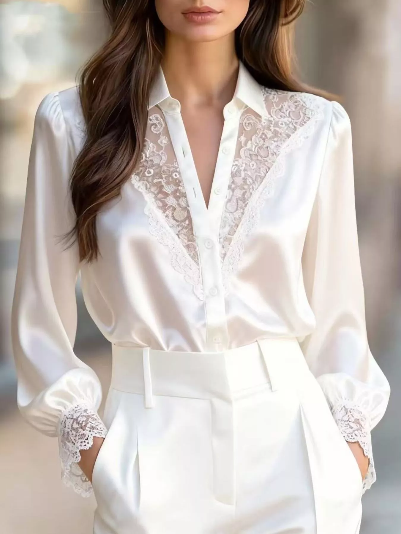 Lace Detail Long Sleeve Shirt - Image 4