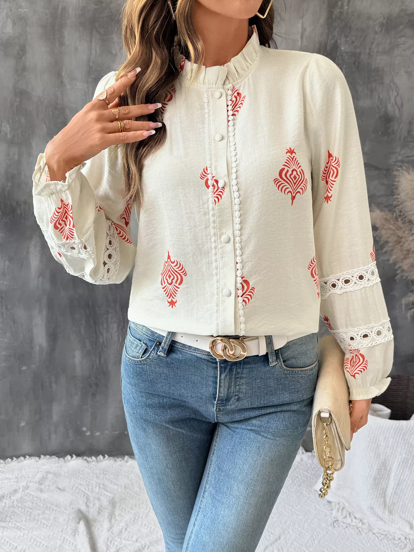 Lace Detail Long Sleeve Shirt - Image 5