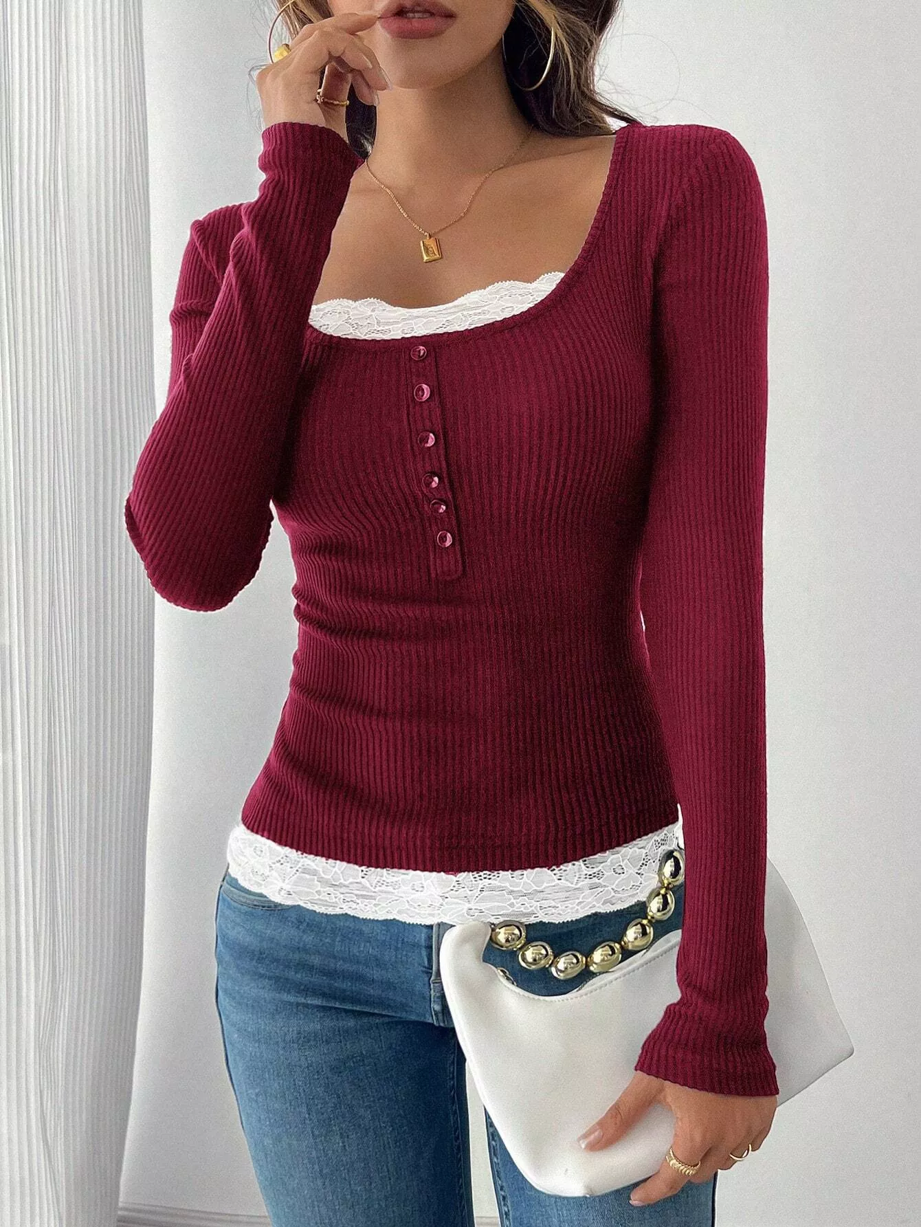 Lace Detail Long Sleeve T-Shirt - Image 10