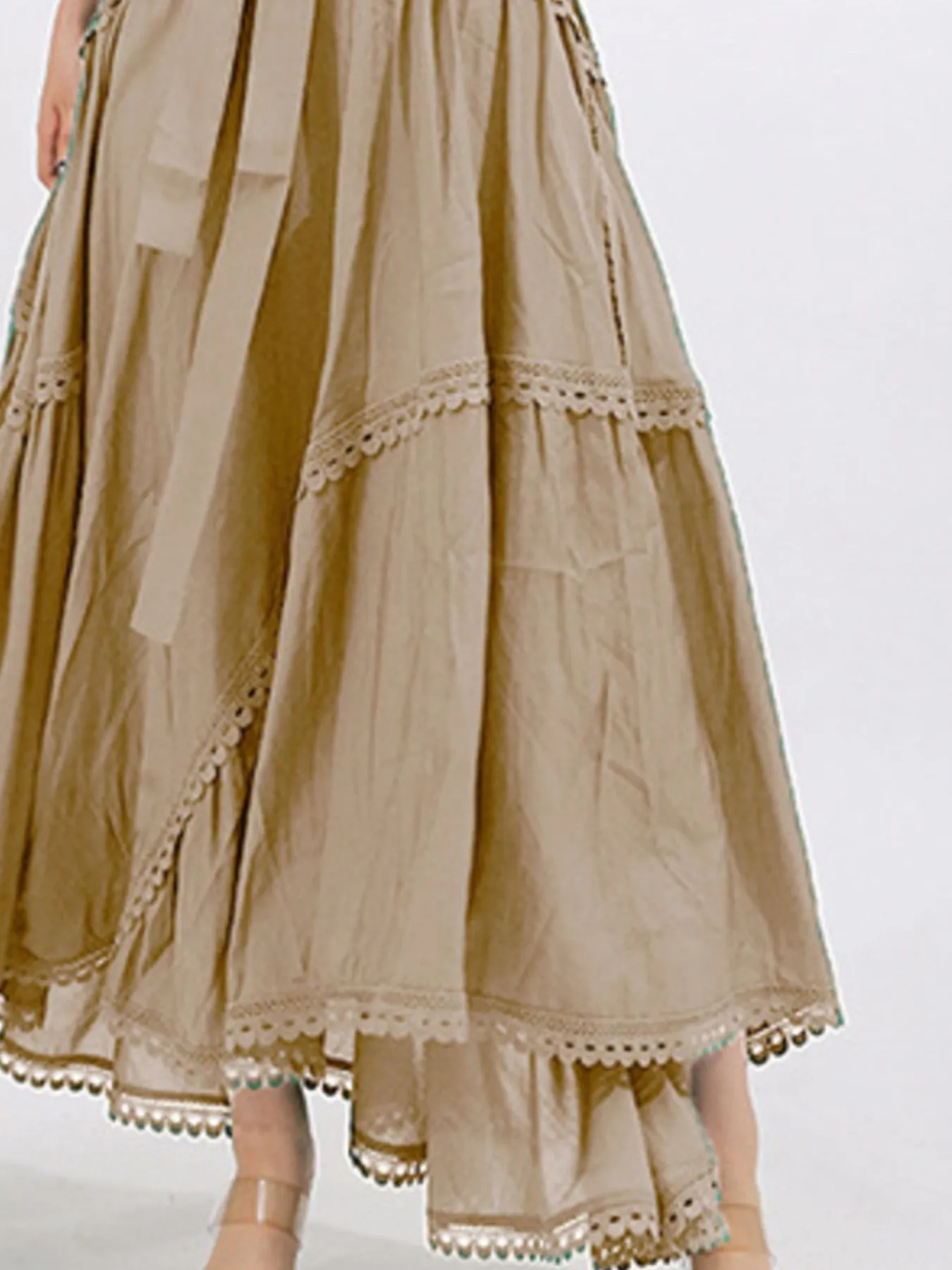 Lace Detail Notched Puff Sleeve Maxi Dress - Image 16