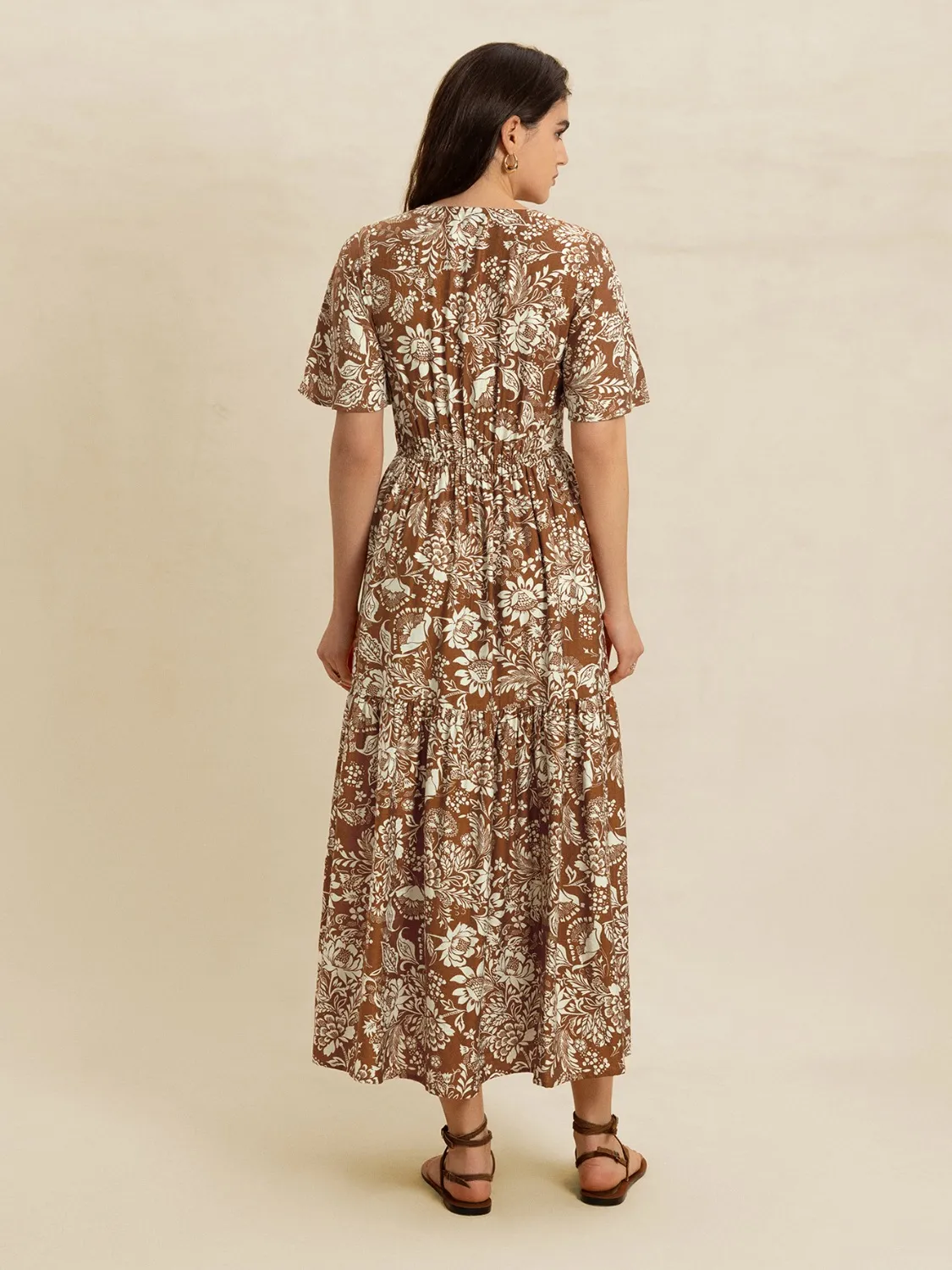 Lace Detail Printed Short Sleeve Midi Dress - Image 7