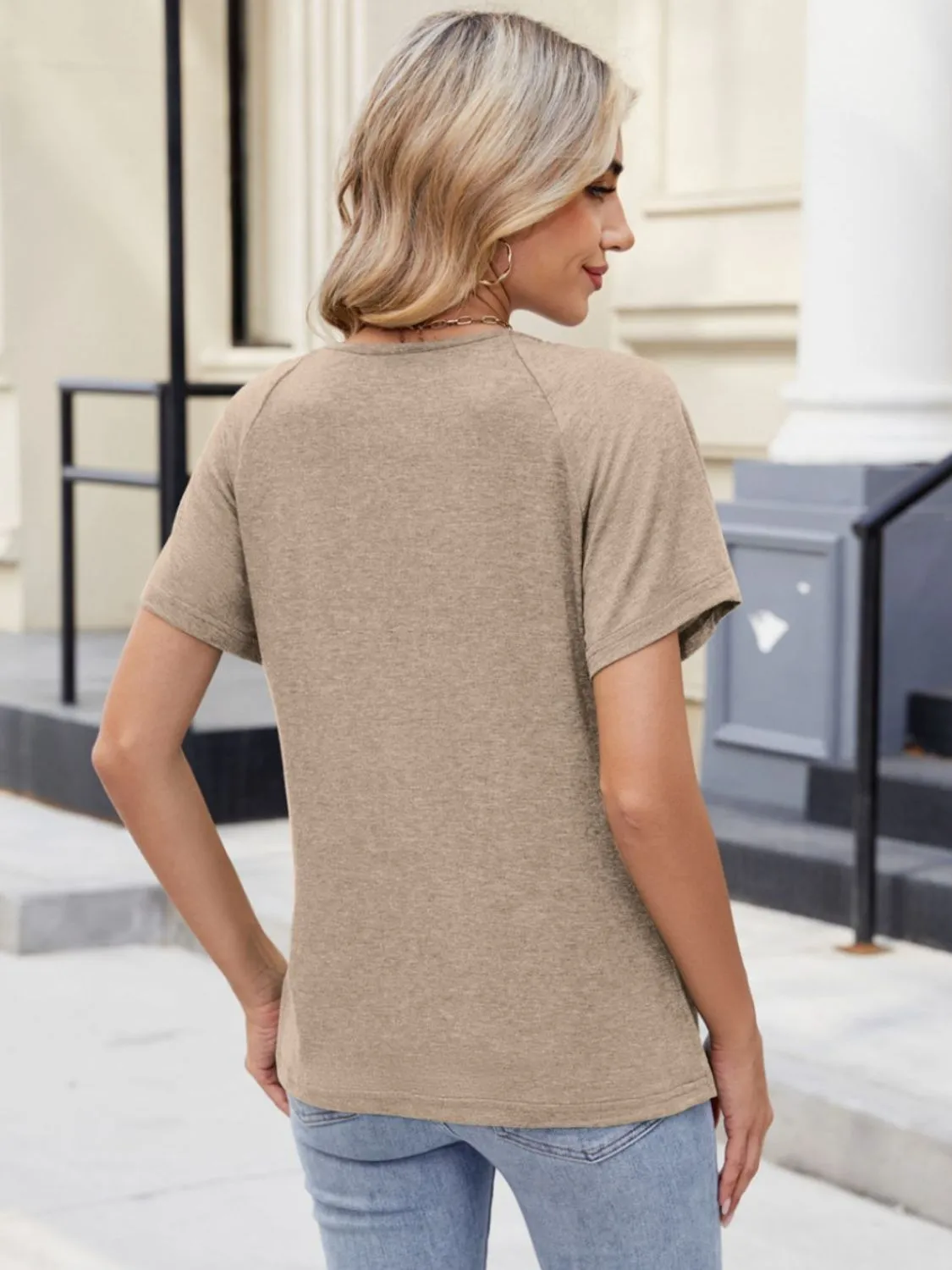Lace Detail Round Neck Short Sleeve Blouse - Image 10