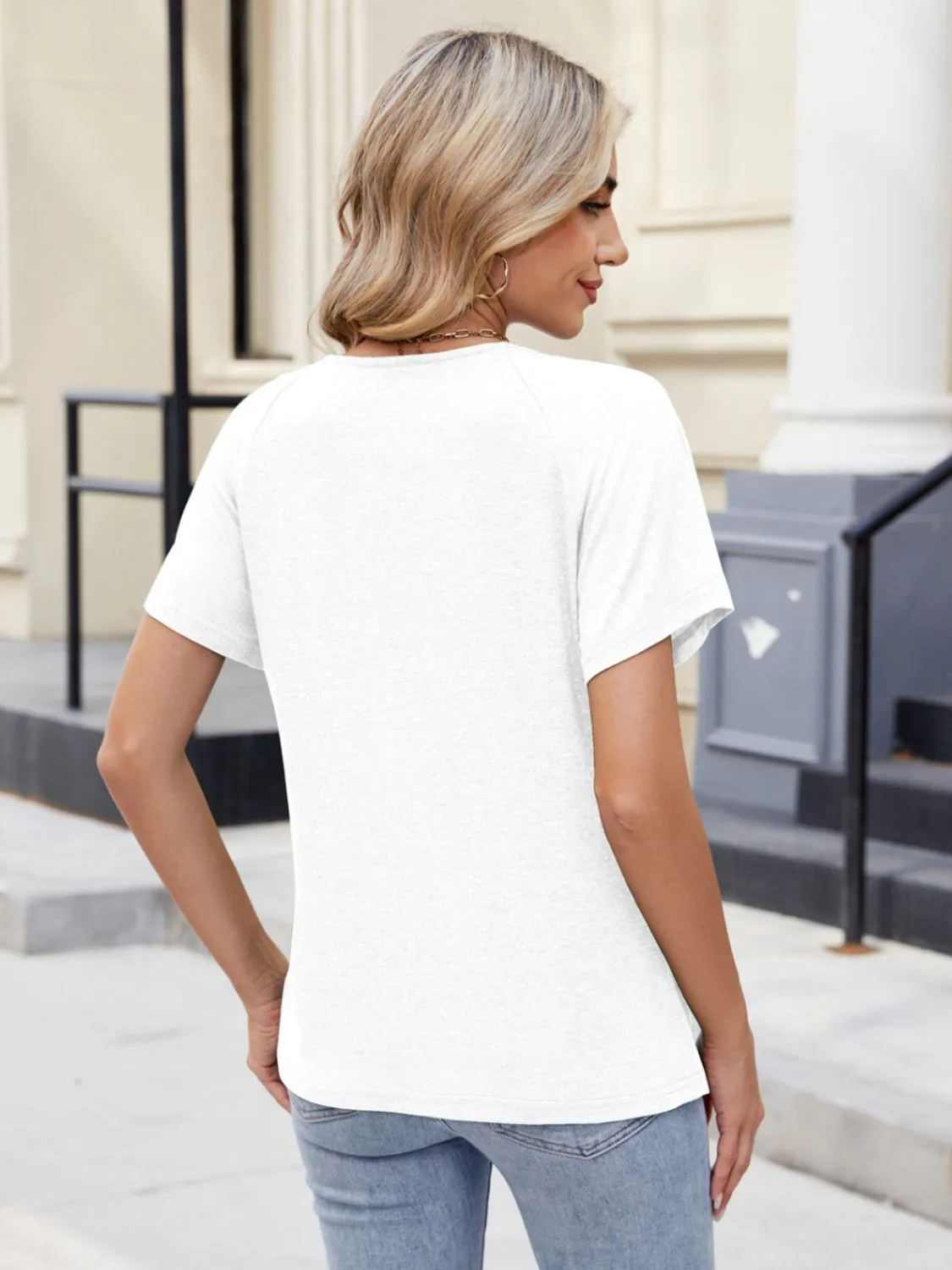 Lace Detail Round Neck Short Sleeve Blouse - Image 16
