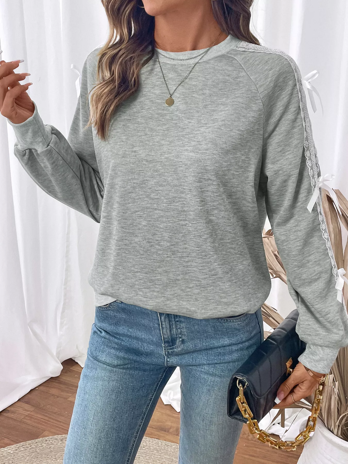Lace Detail Round Neck Sweatshirt - Image 5