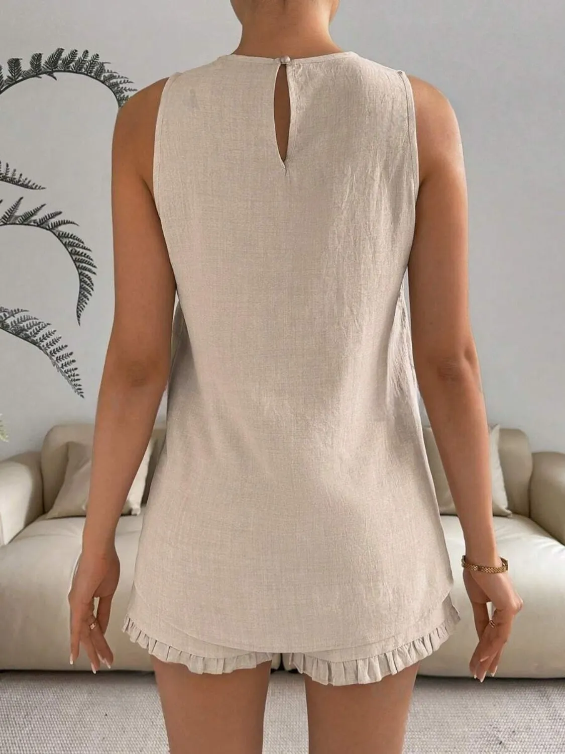 Lace Detail Round Neck Tank and Shorts Set - Image 6