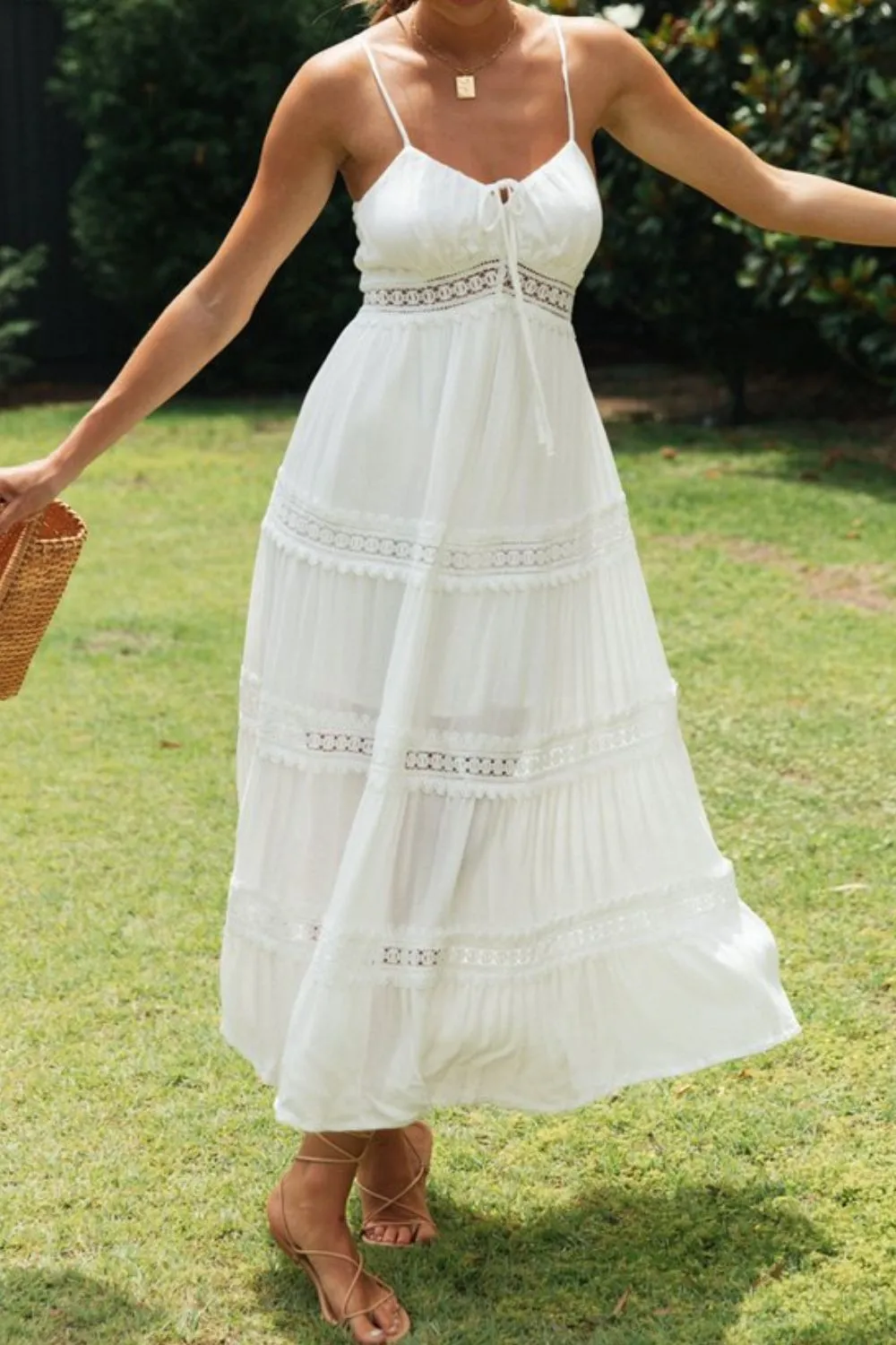 Lace Detail Smocked Midi Cami Dress