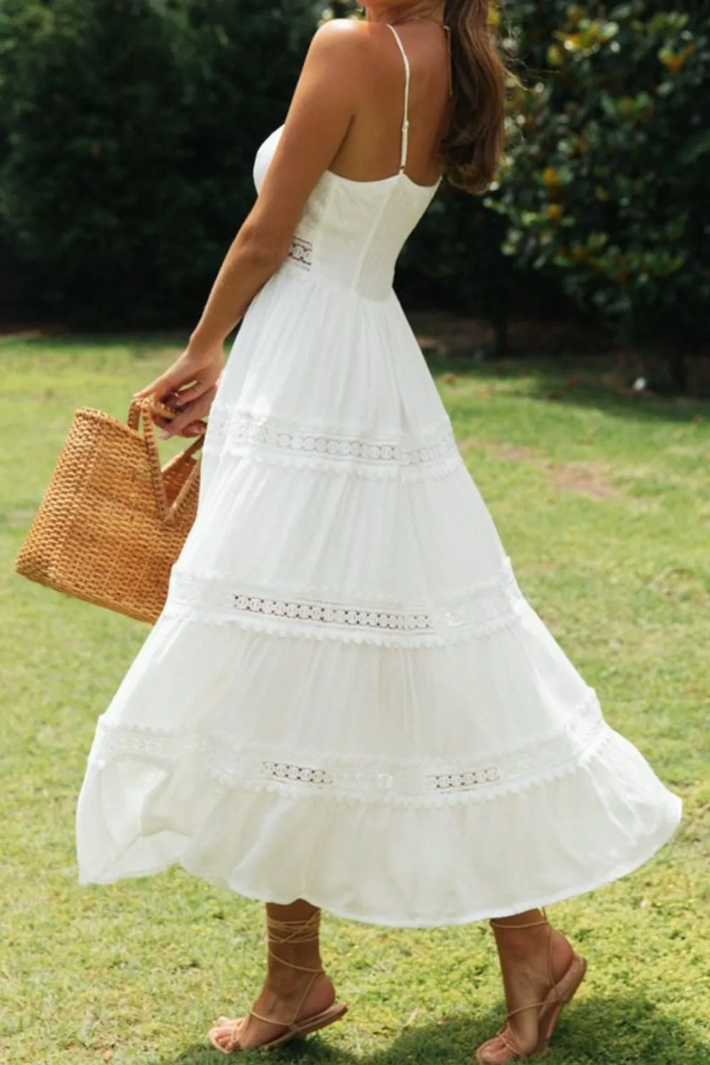 Lace Detail Smocked Midi Cami Dress - Image 4