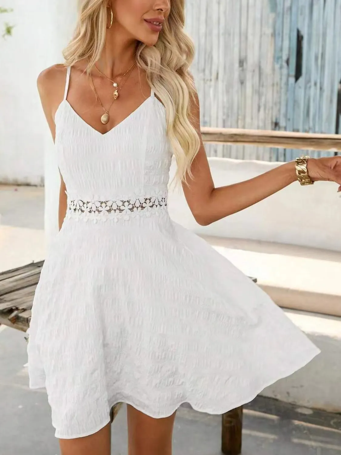 Lace Detail V-Neck Mini Cami Dress - Image 3