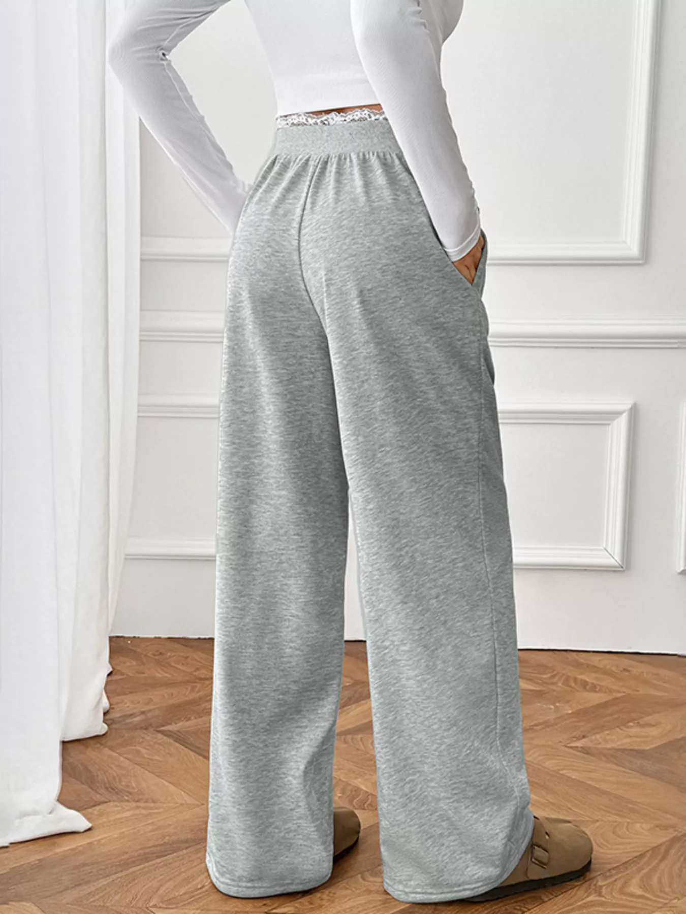 Lace Detail Wide Leg Casual Pants - Image 10