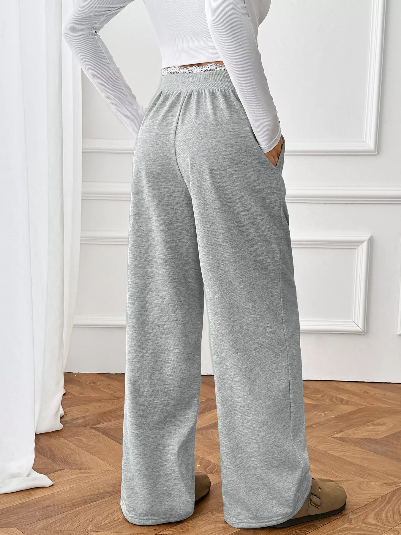 Lace Detail Wide Leg Casual Pants - Image 17