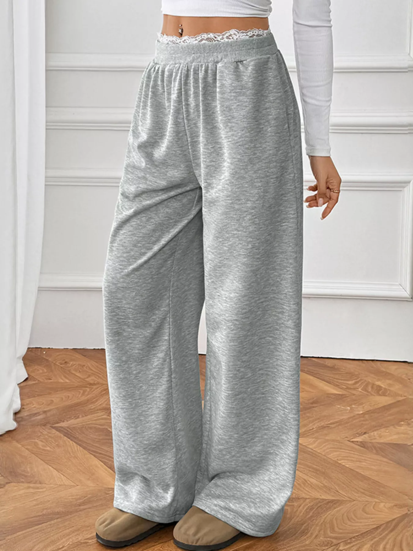 Lace Detail Wide Leg Casual Pants - Image 4