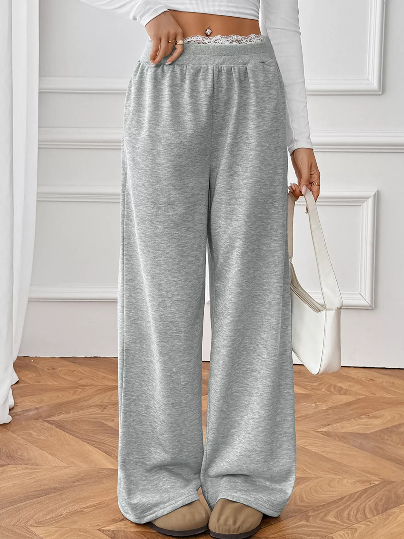 Lace Detail Wide Leg Casual Pants - Image 7