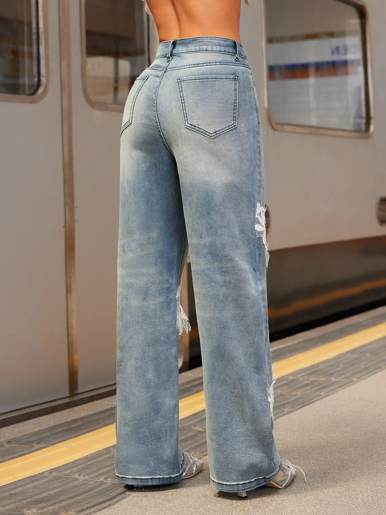 Lace Detail Wide Leg Jeans - Image 2