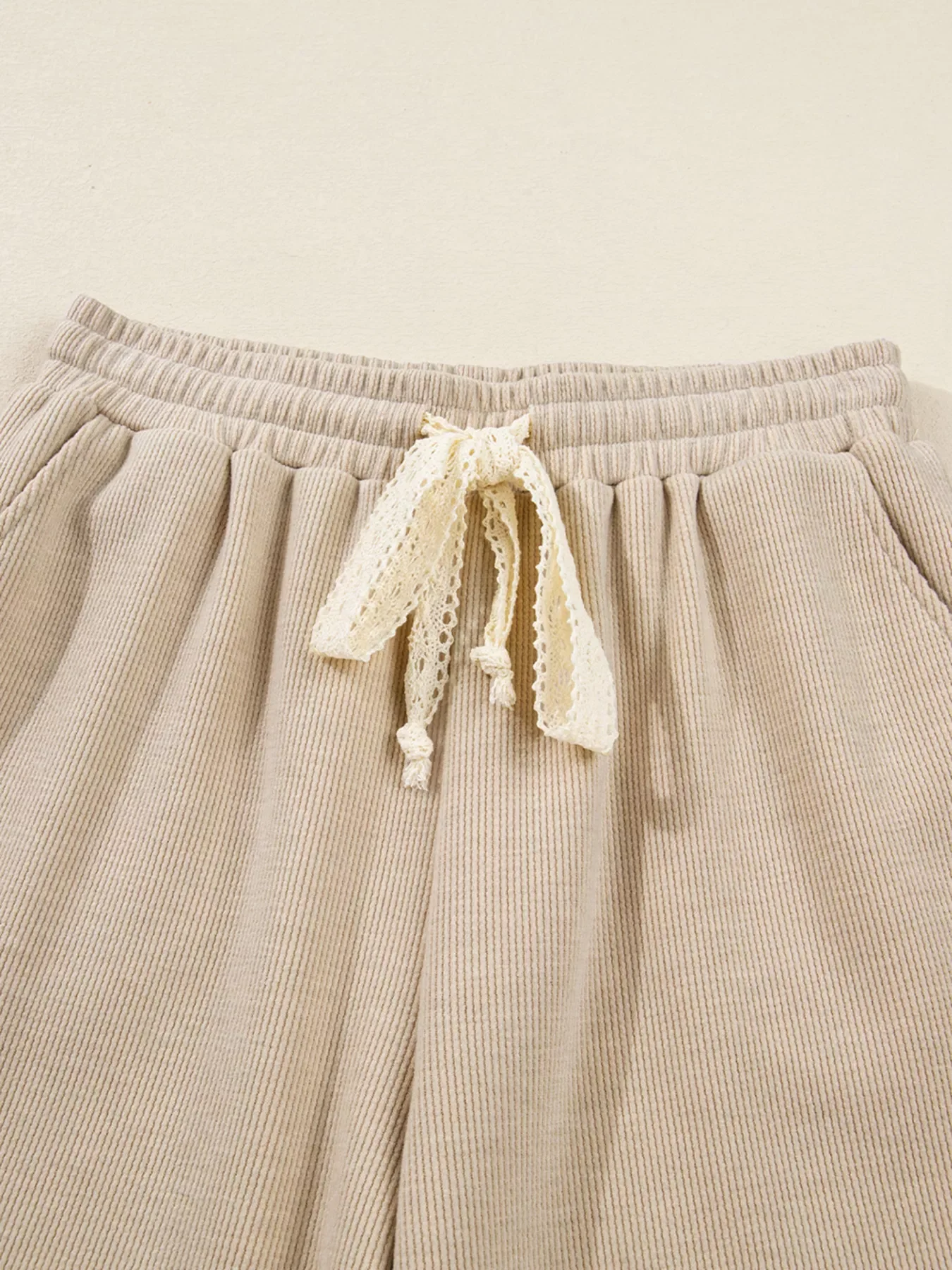 Lace Drawstring Hoodie and High Waist Pants Corduroy Suit - Image 10
