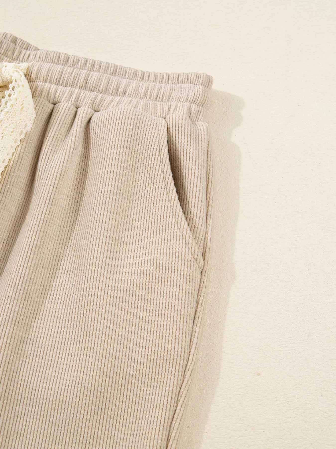 Lace Drawstring Hoodie and High Waist Pants Corduroy Suit - Image 11