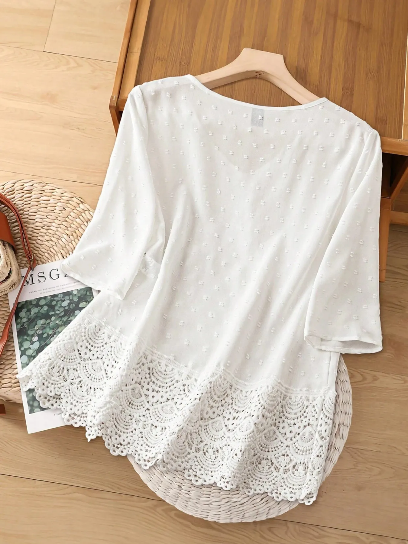 Lace Hem V-Neck Blouse - Image 6