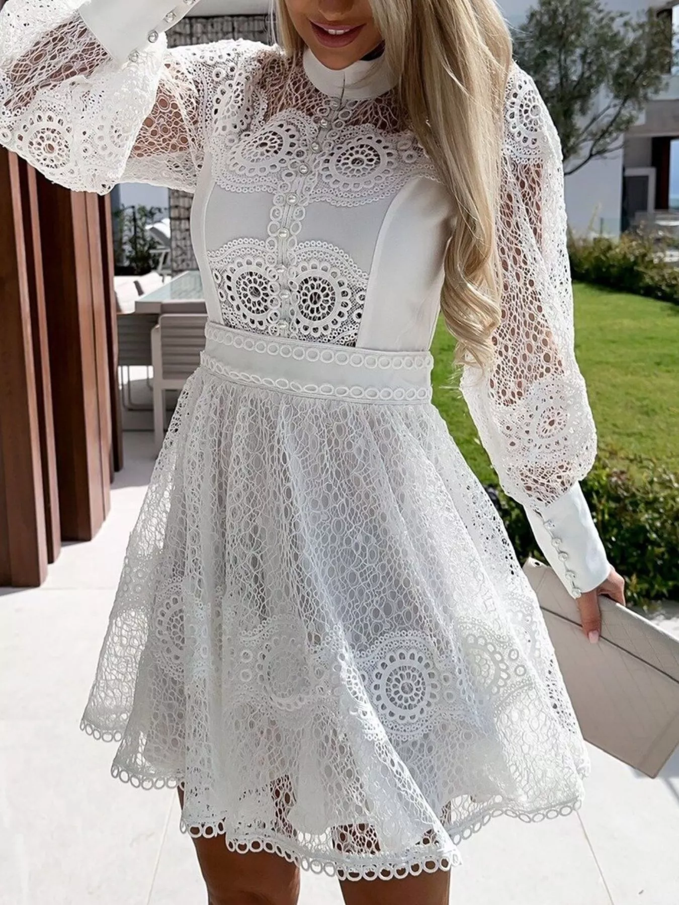 Lace Lantern Sleeve Mini Dress - Image 5