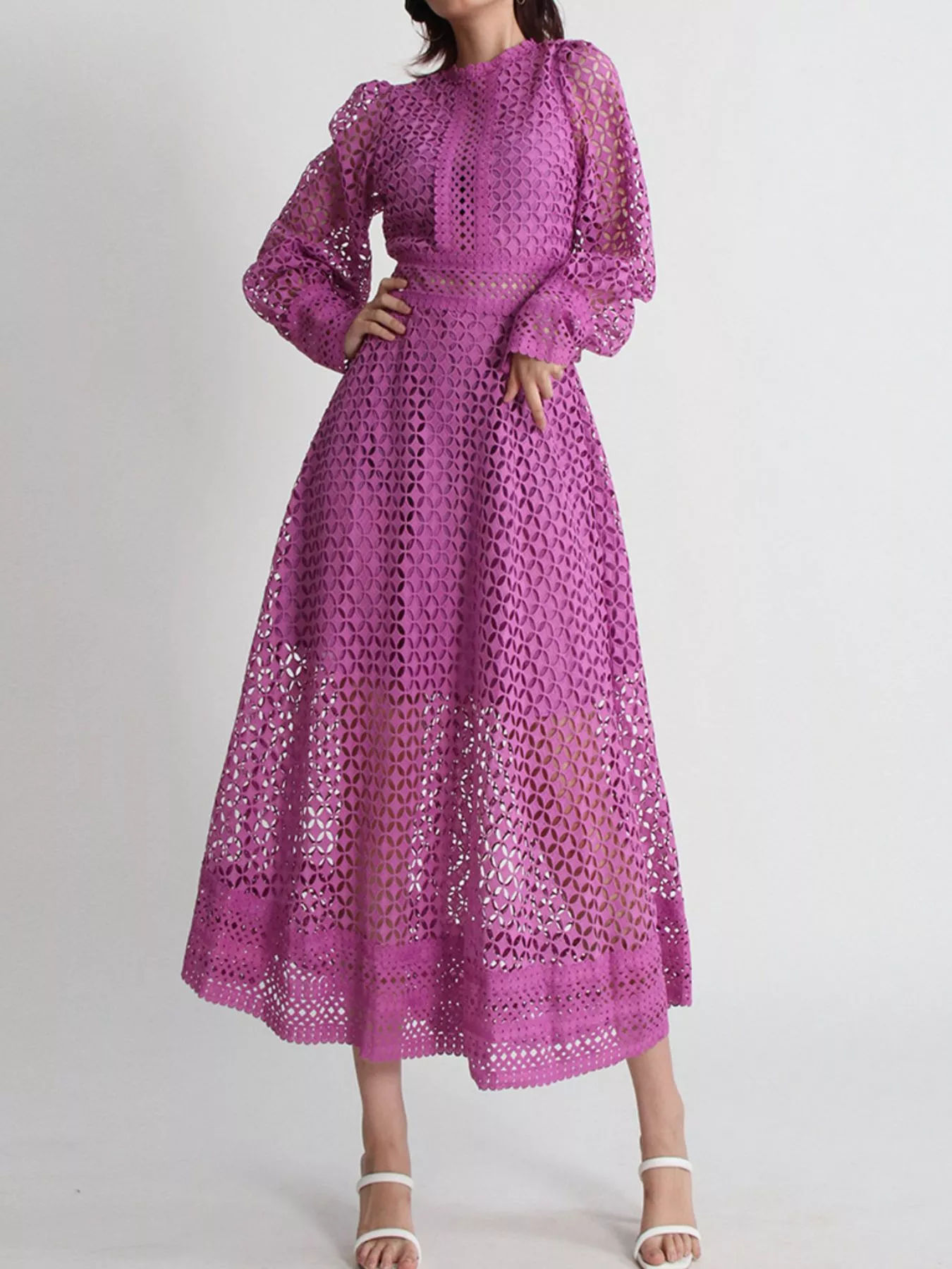 Lace Long Sleeve Midi Dress - Image 2