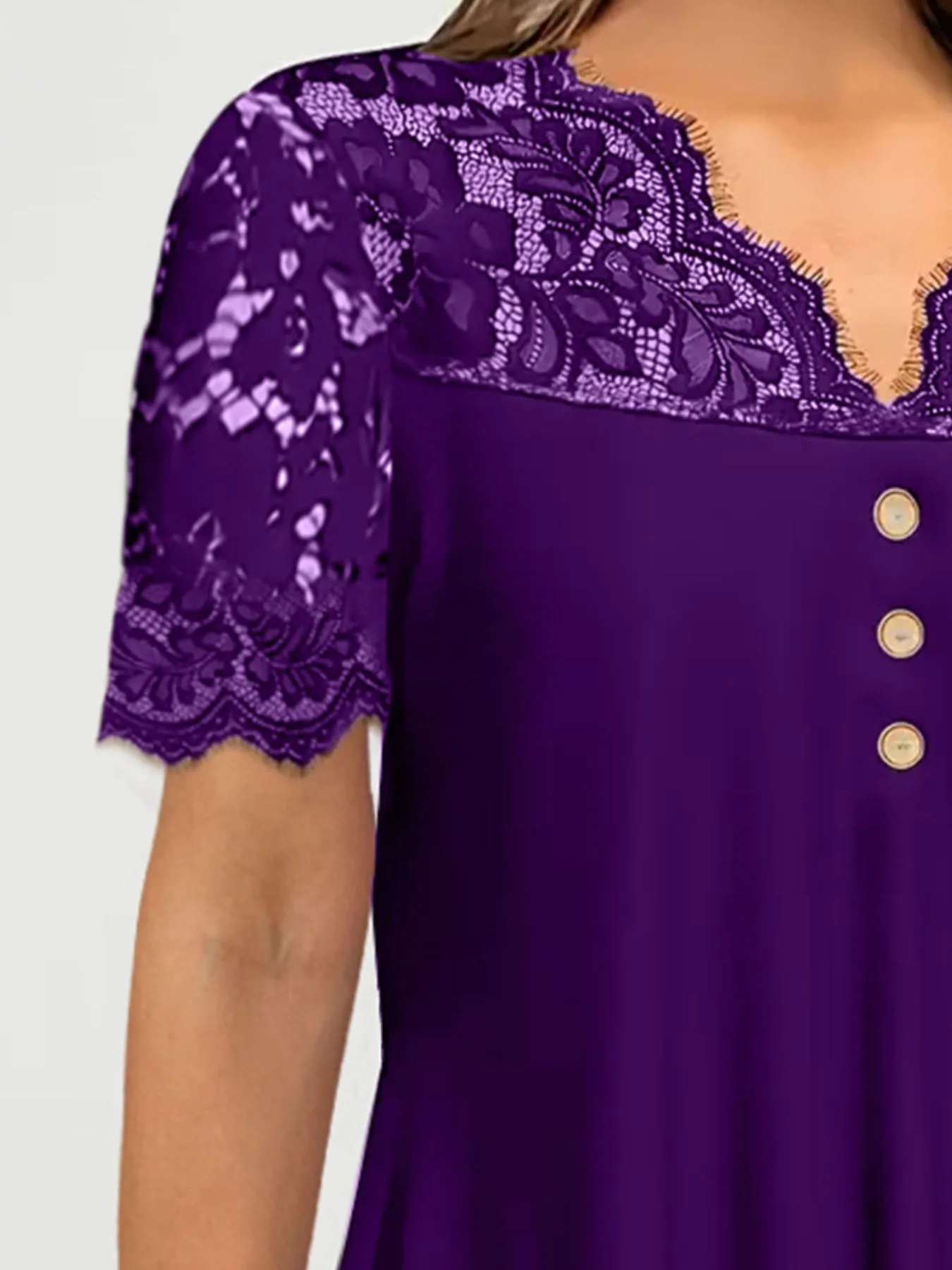 Lace Panel Short Sleeve Blouse - Image 2