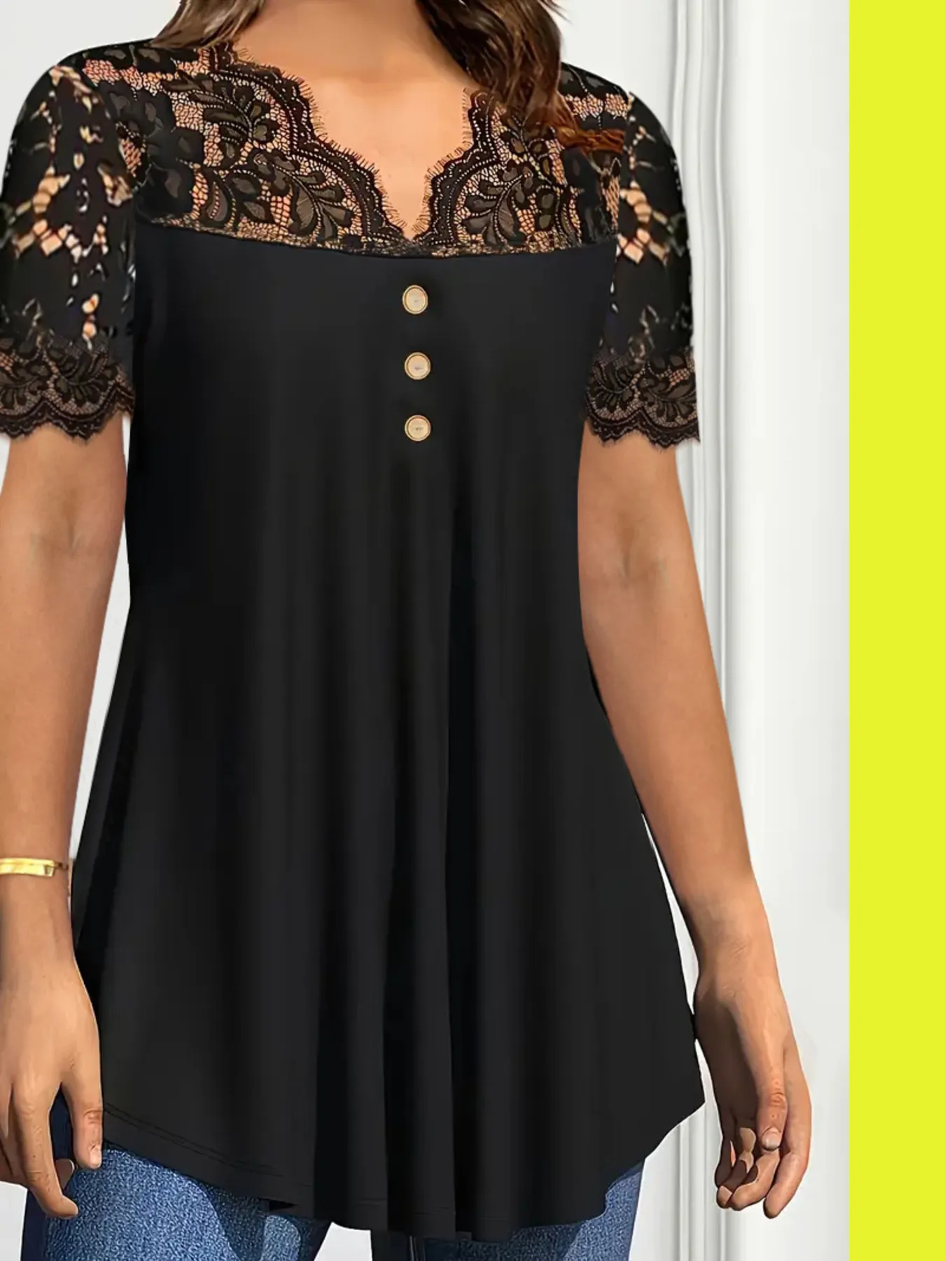 Lace Panel Short Sleeve Blouse - Image 4