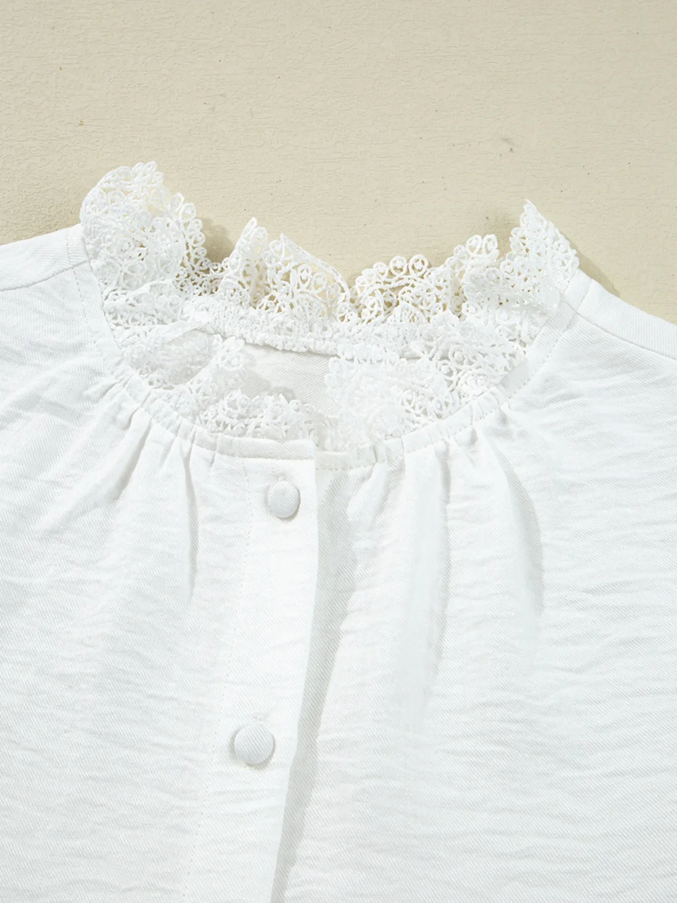 Lace Patchwork Buttoned Stand Neck Loose Shirt - Image 12