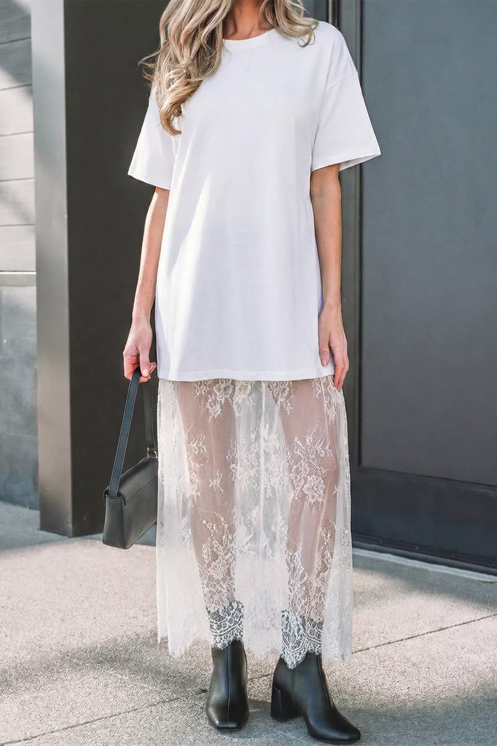 Lace Patchwork Casual T-Shirt Dress - Image 2