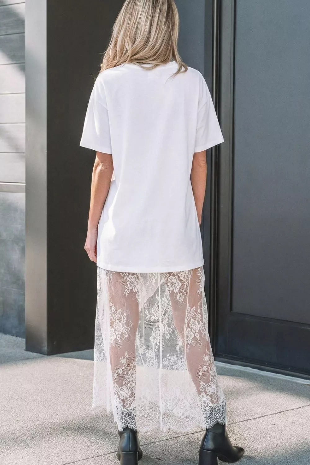 Lace Patchwork Casual T-Shirt Dress - Image 3
