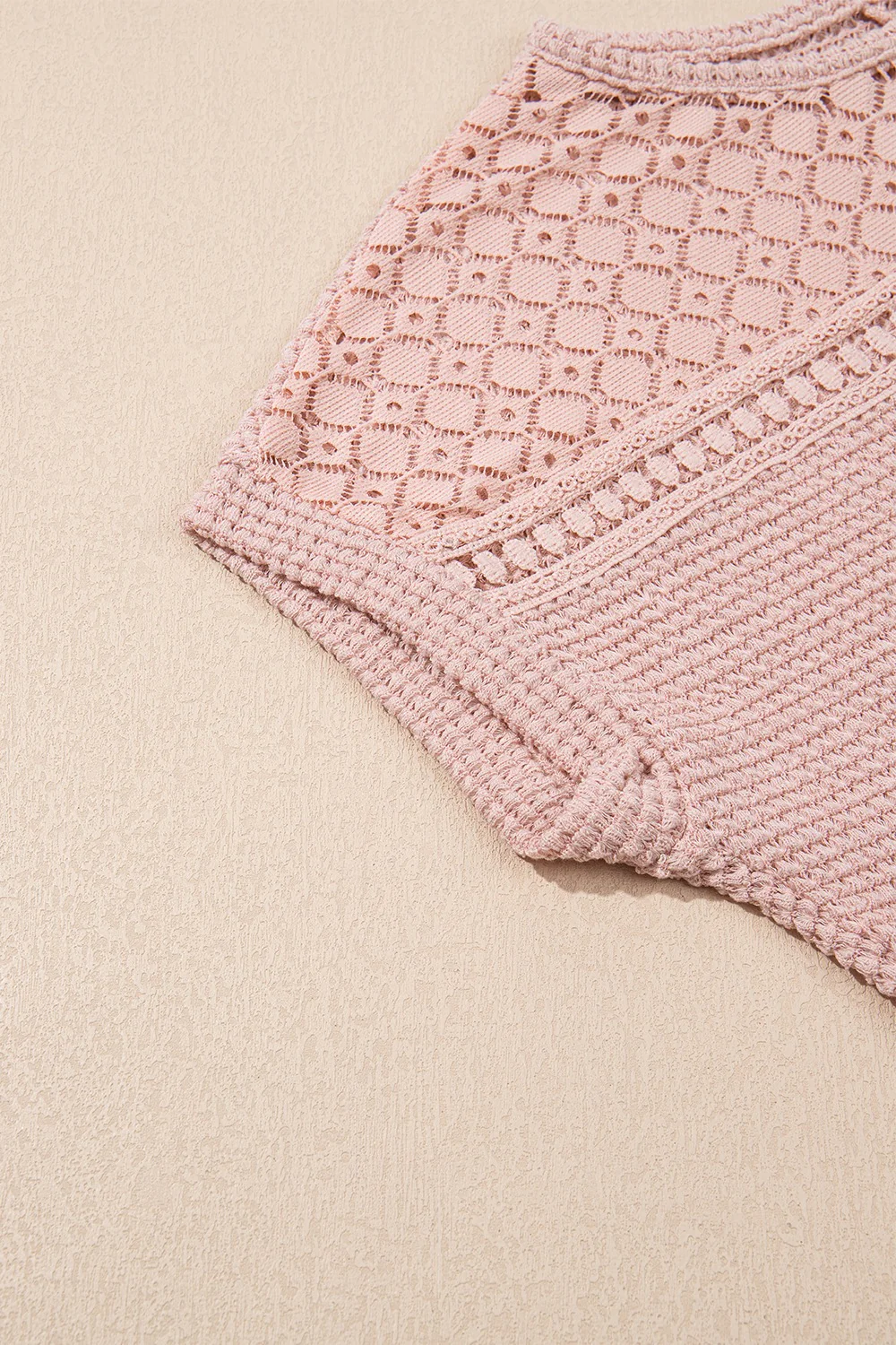 Lace Patchwork Waffle Short Sleeve Knit Top - Image 15
