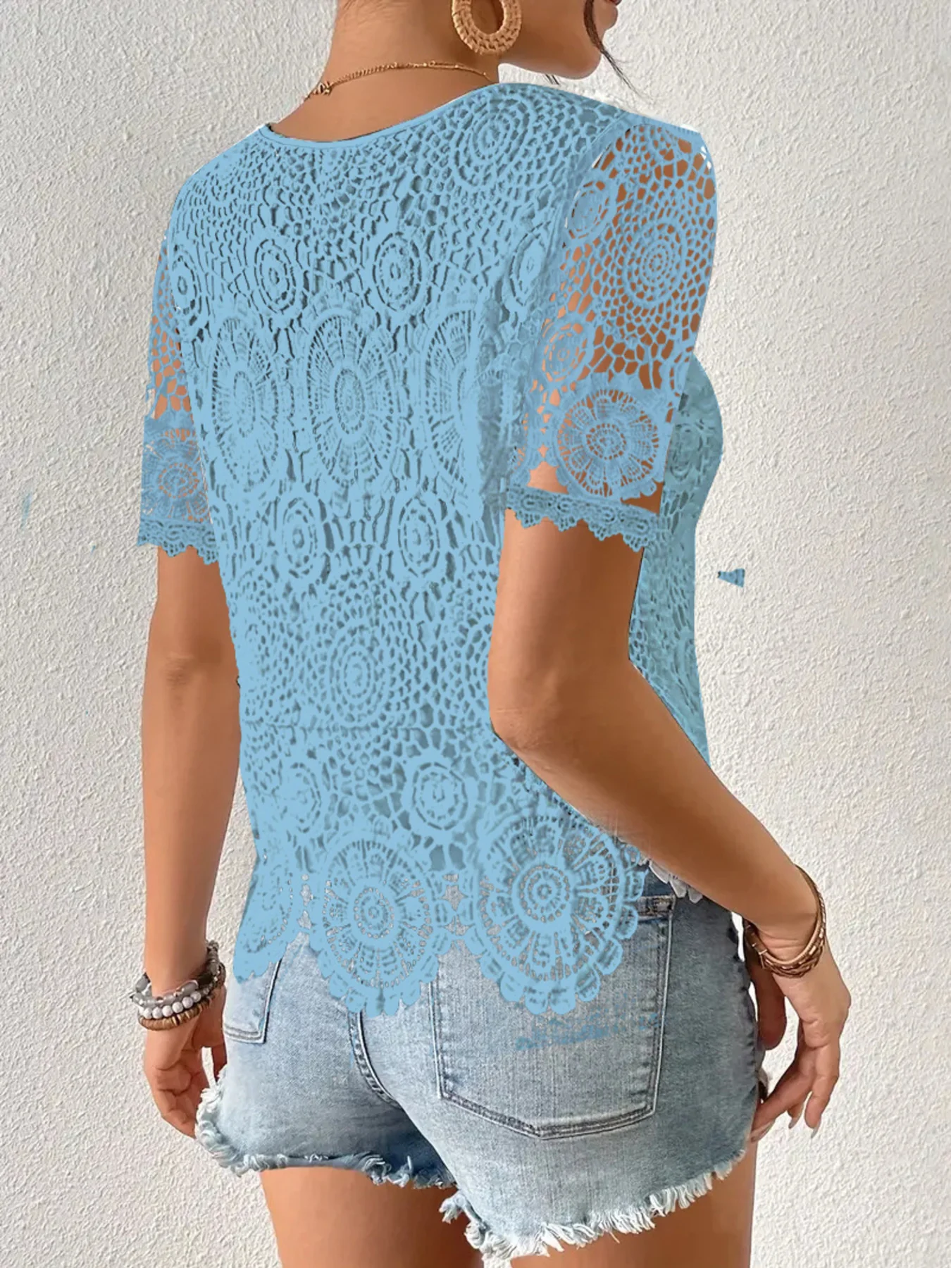Lace Short Sleeve Blouse - Image 11