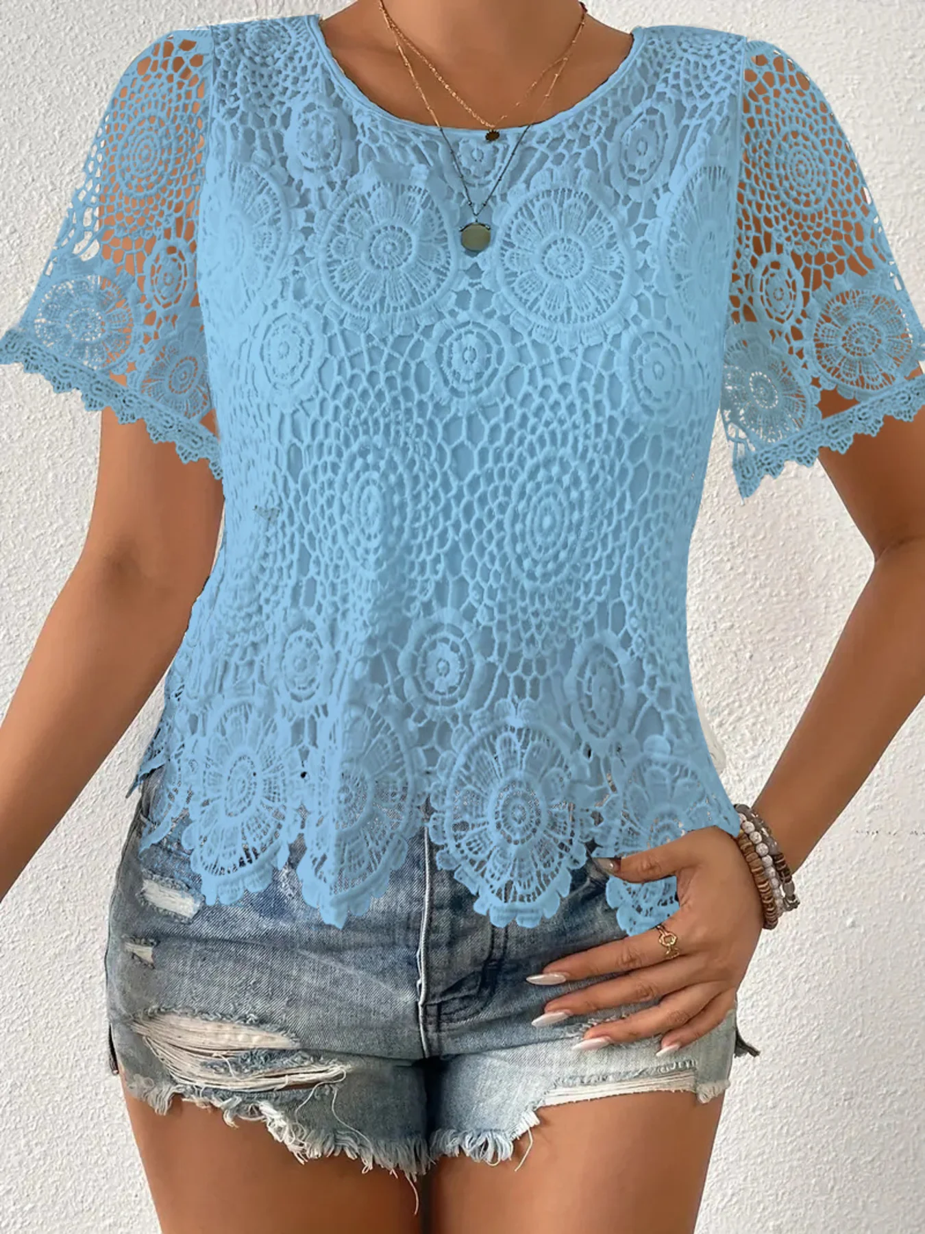 Lace Short Sleeve Blouse - Image 12