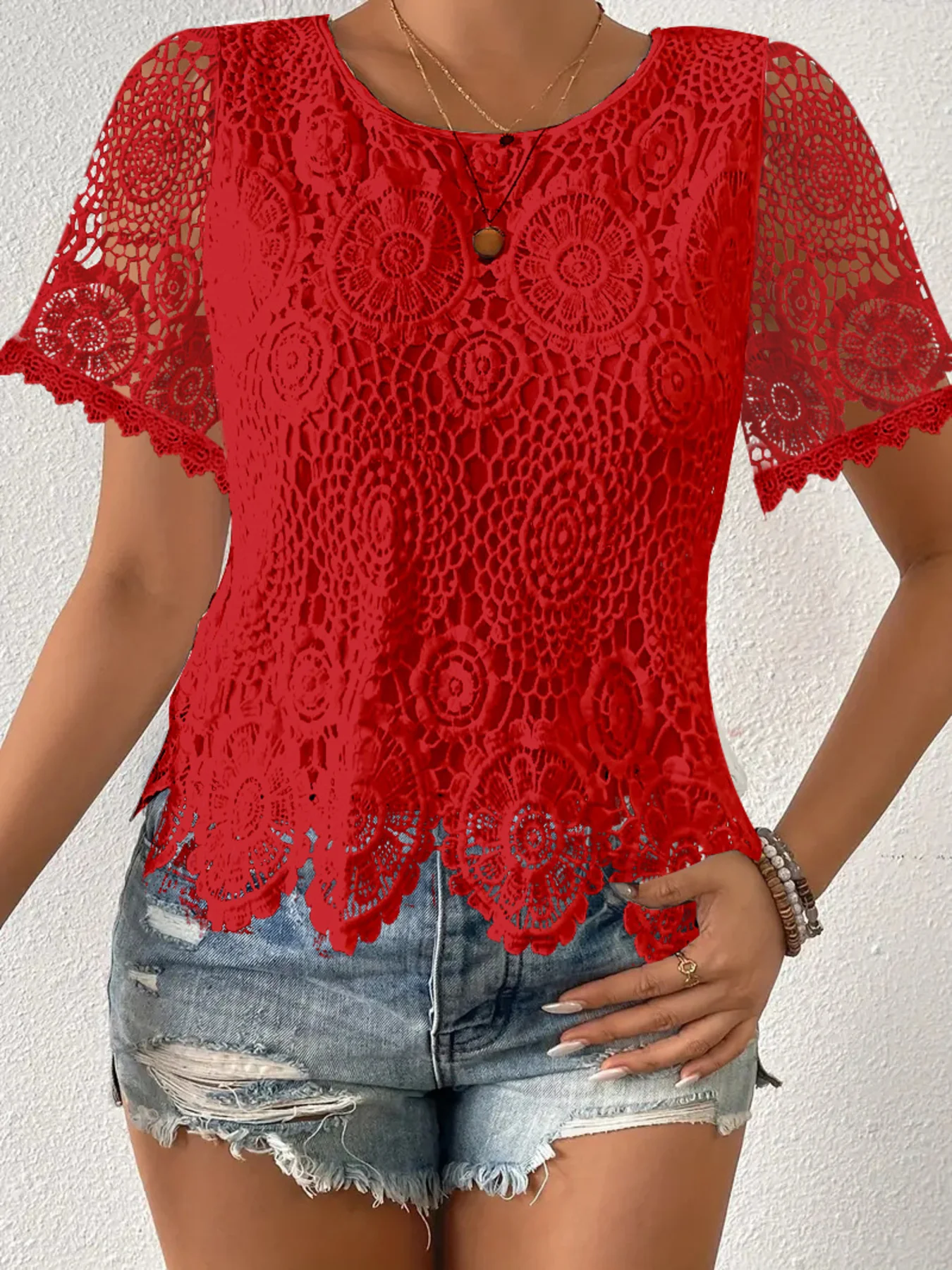Lace Short Sleeve Blouse - Image 14