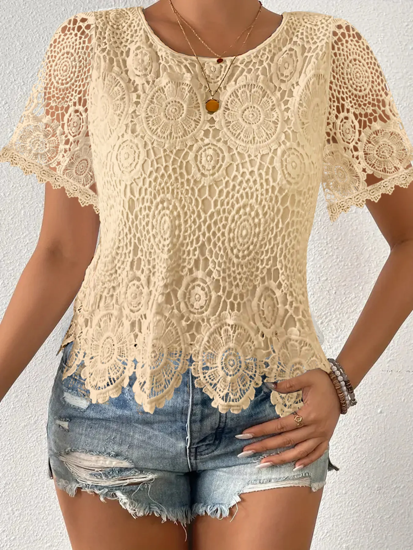 Lace Short Sleeve Blouse - Image 19