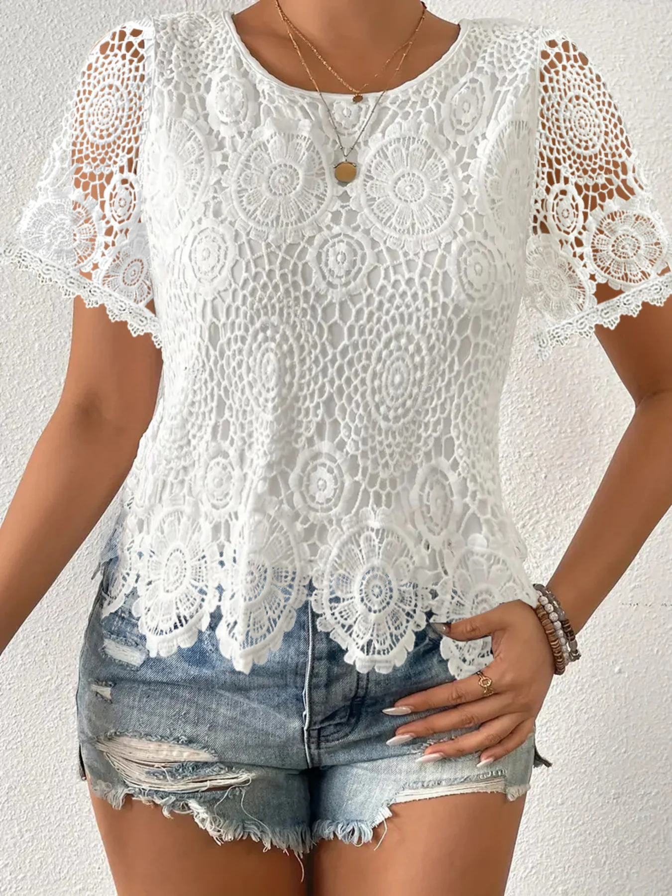 Lace Short Sleeve Blouse - Image 3
