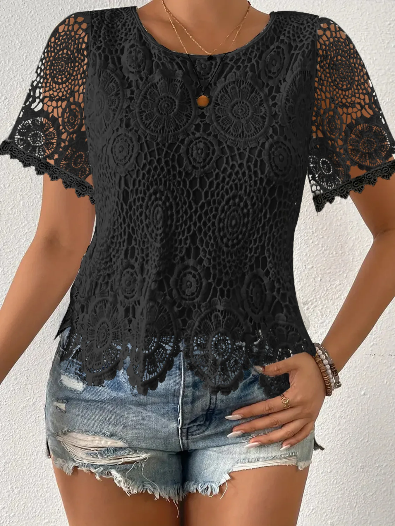 Lace Short Sleeve Blouse - Image 4