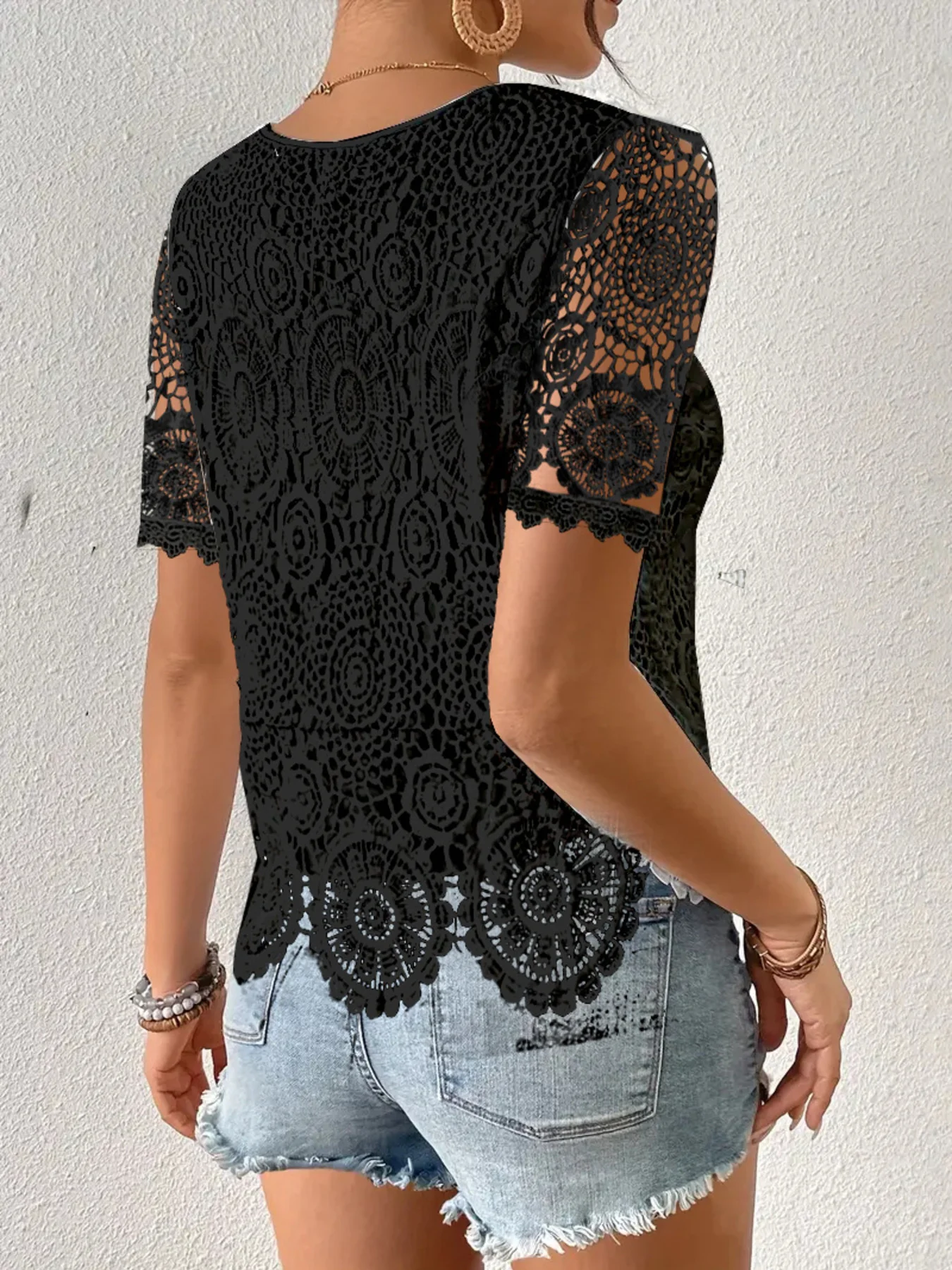 Lace Short Sleeve Blouse - Image 6