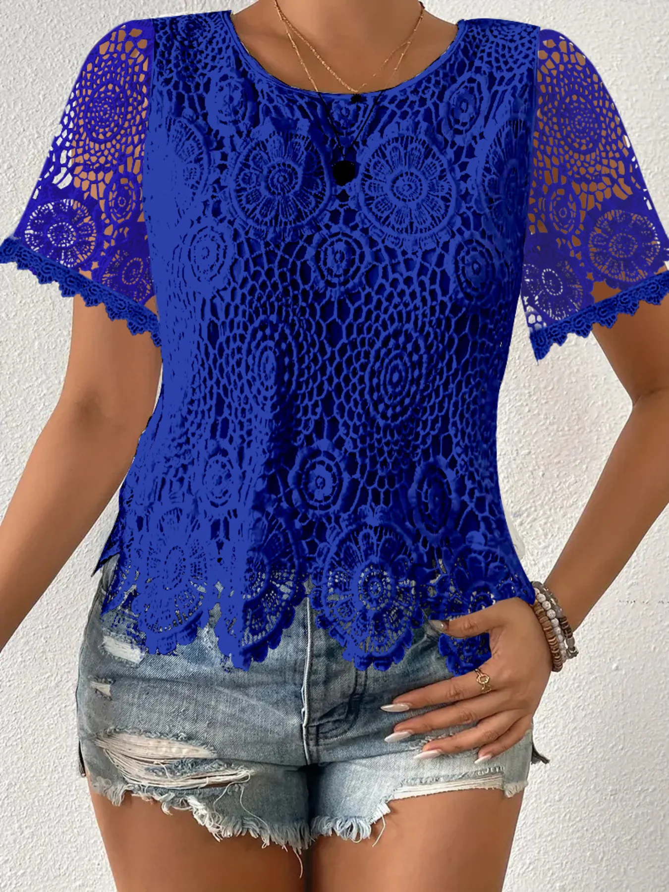 Lace Short Sleeve Blouse - Image 8