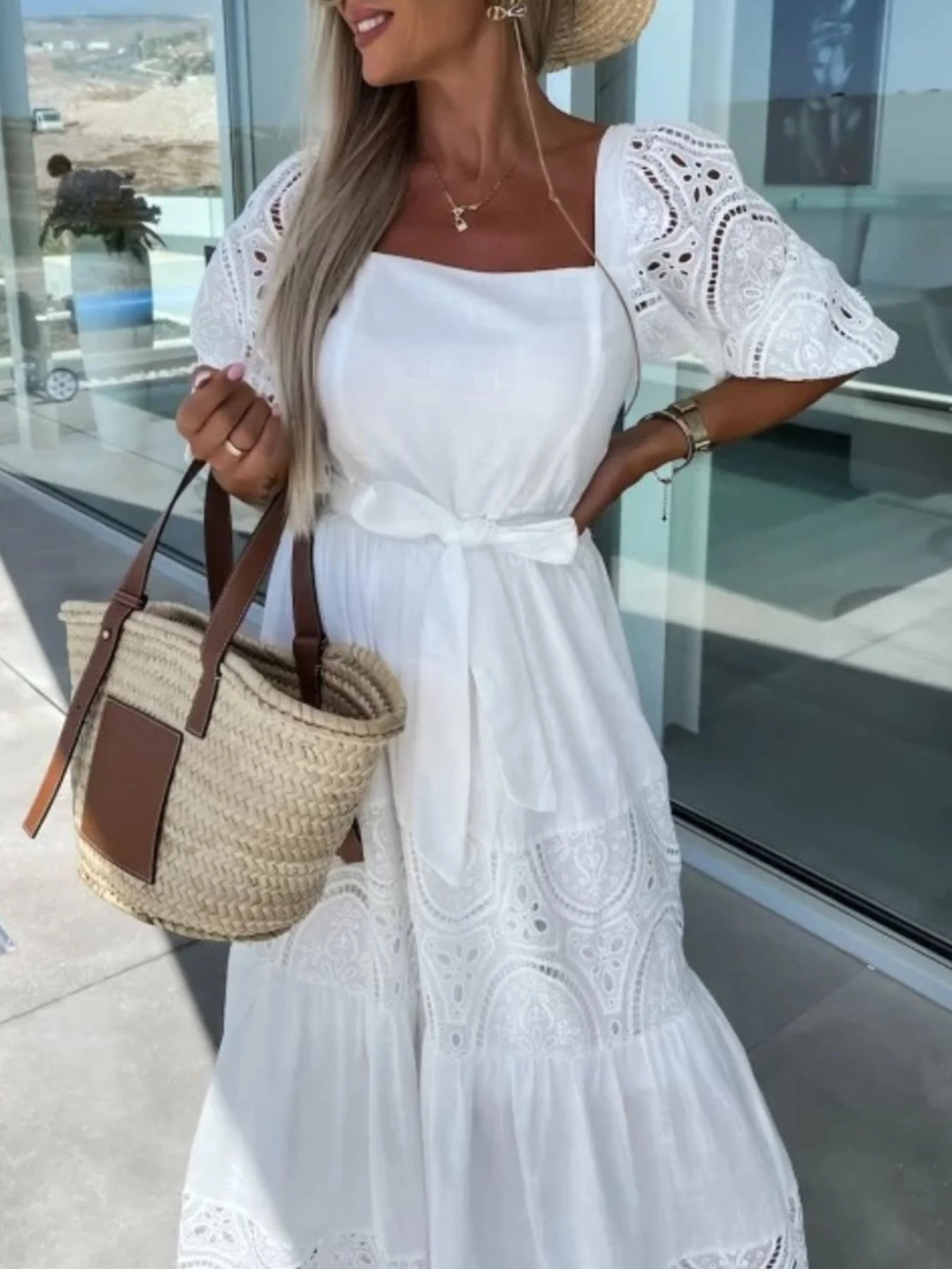 Lace Sleeve Belted Tiered Ruffled Maxi Dress - Image 4